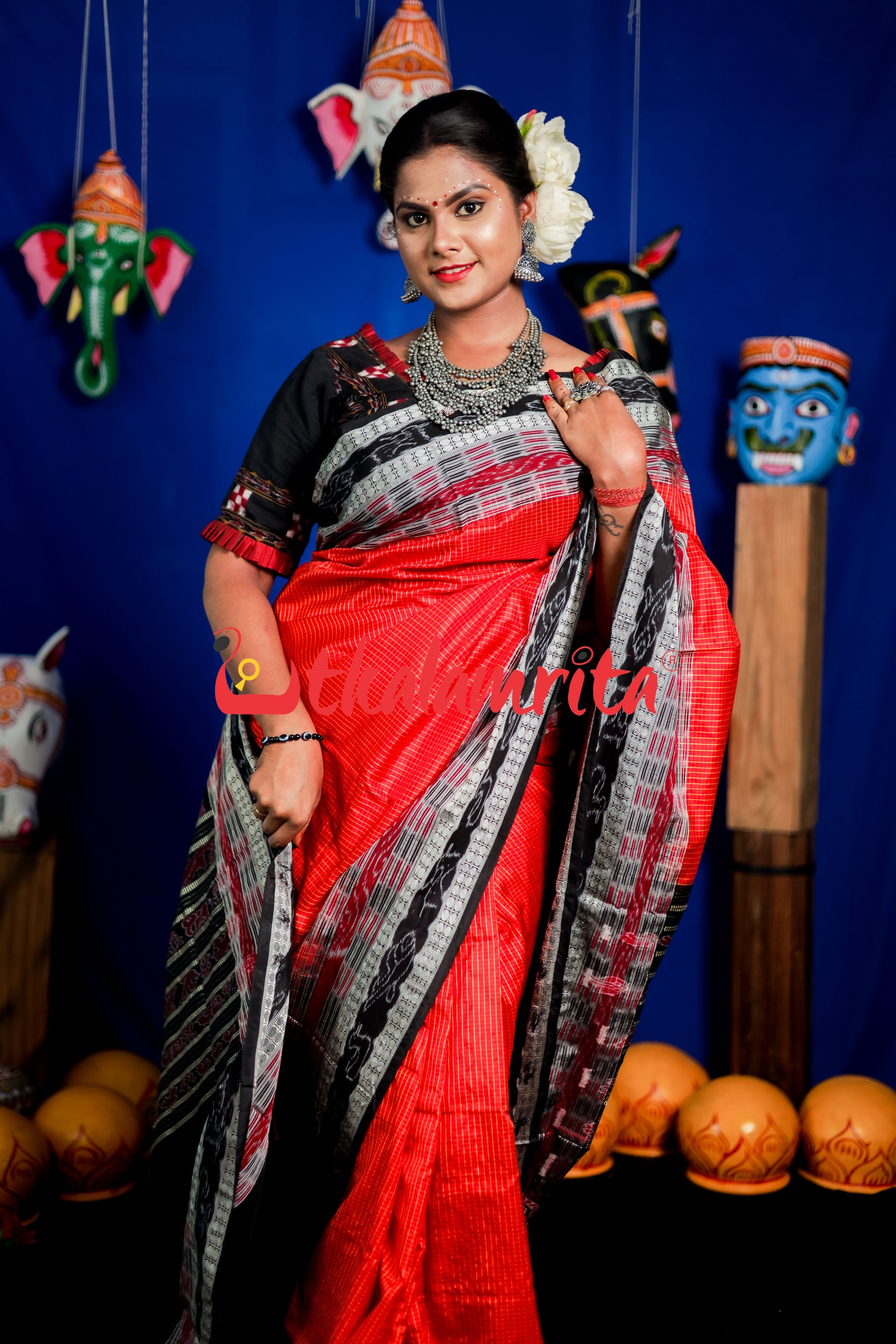 Red Sachipar Sambalpuri Silk Saree