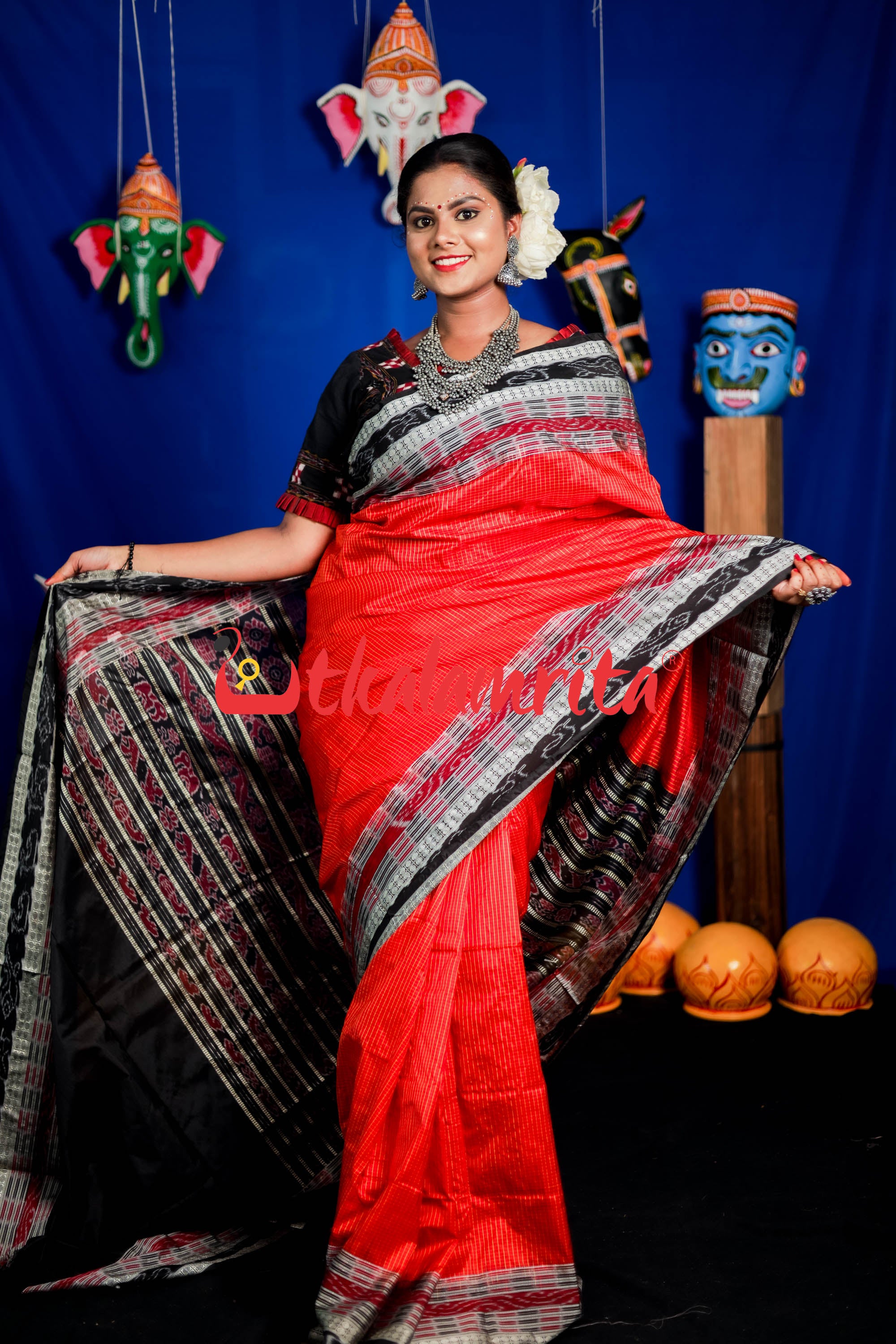 Red Sachipar Sambalpuri Silk Saree