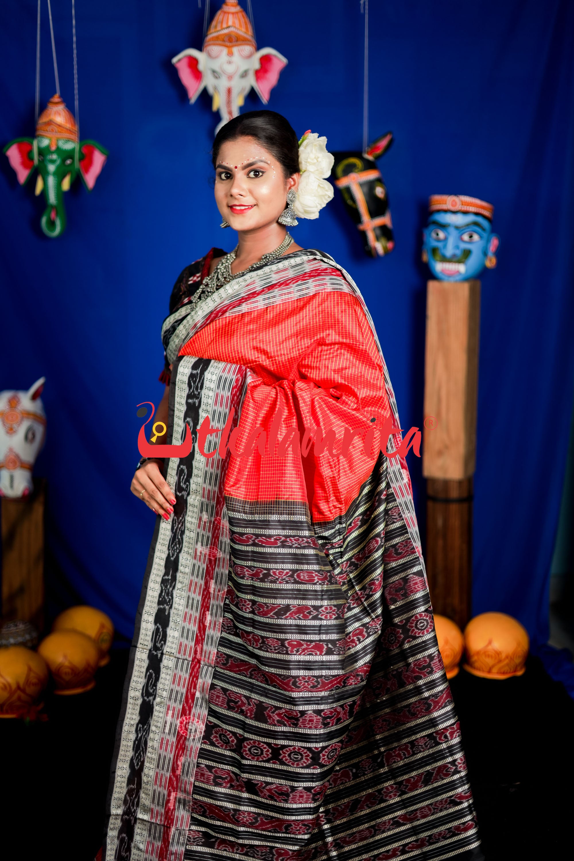 Red Sachipar Sambalpuri Silk Saree