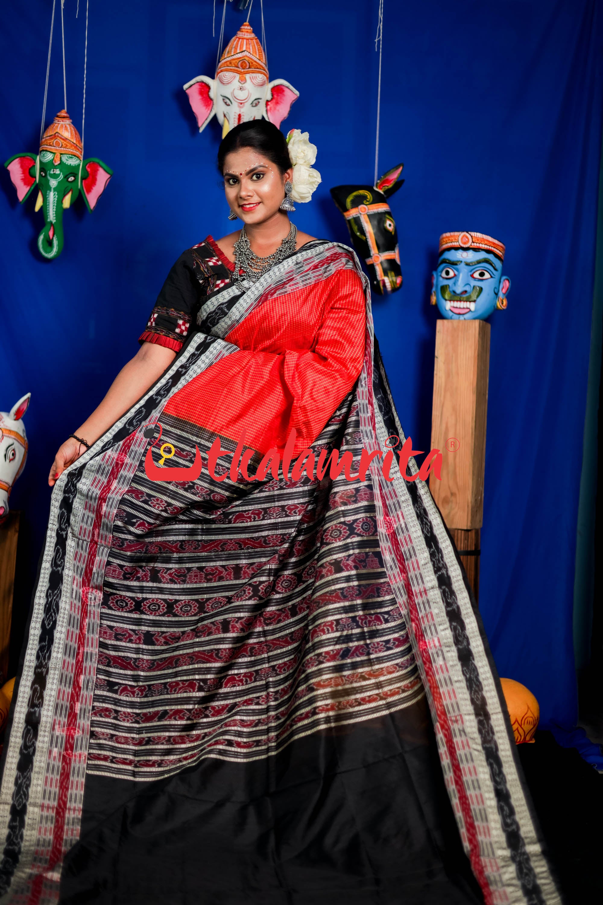 Red Sachipar Sambalpuri Silk Saree