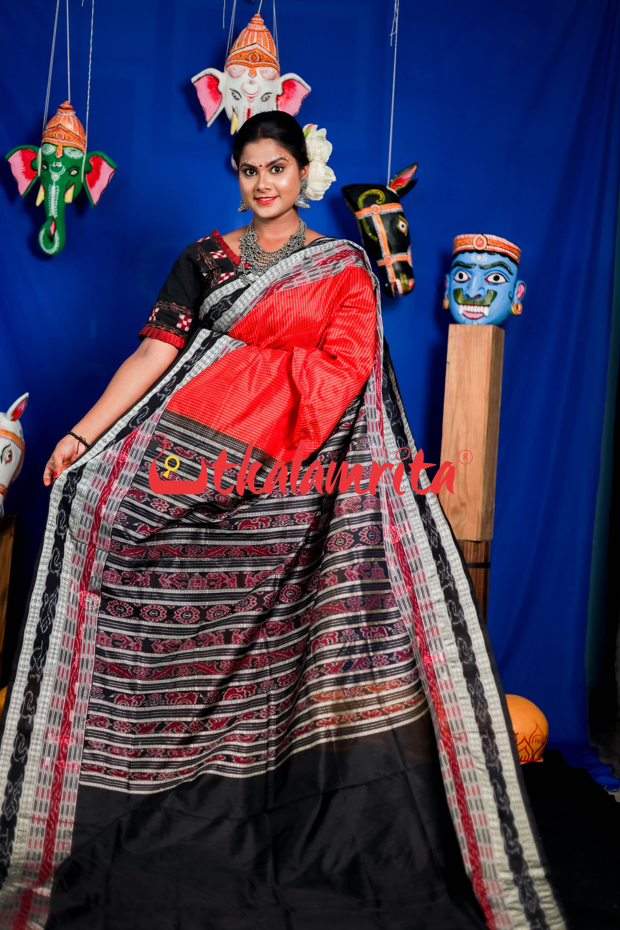 Red Sachipar Sambalpuri Silk Saree