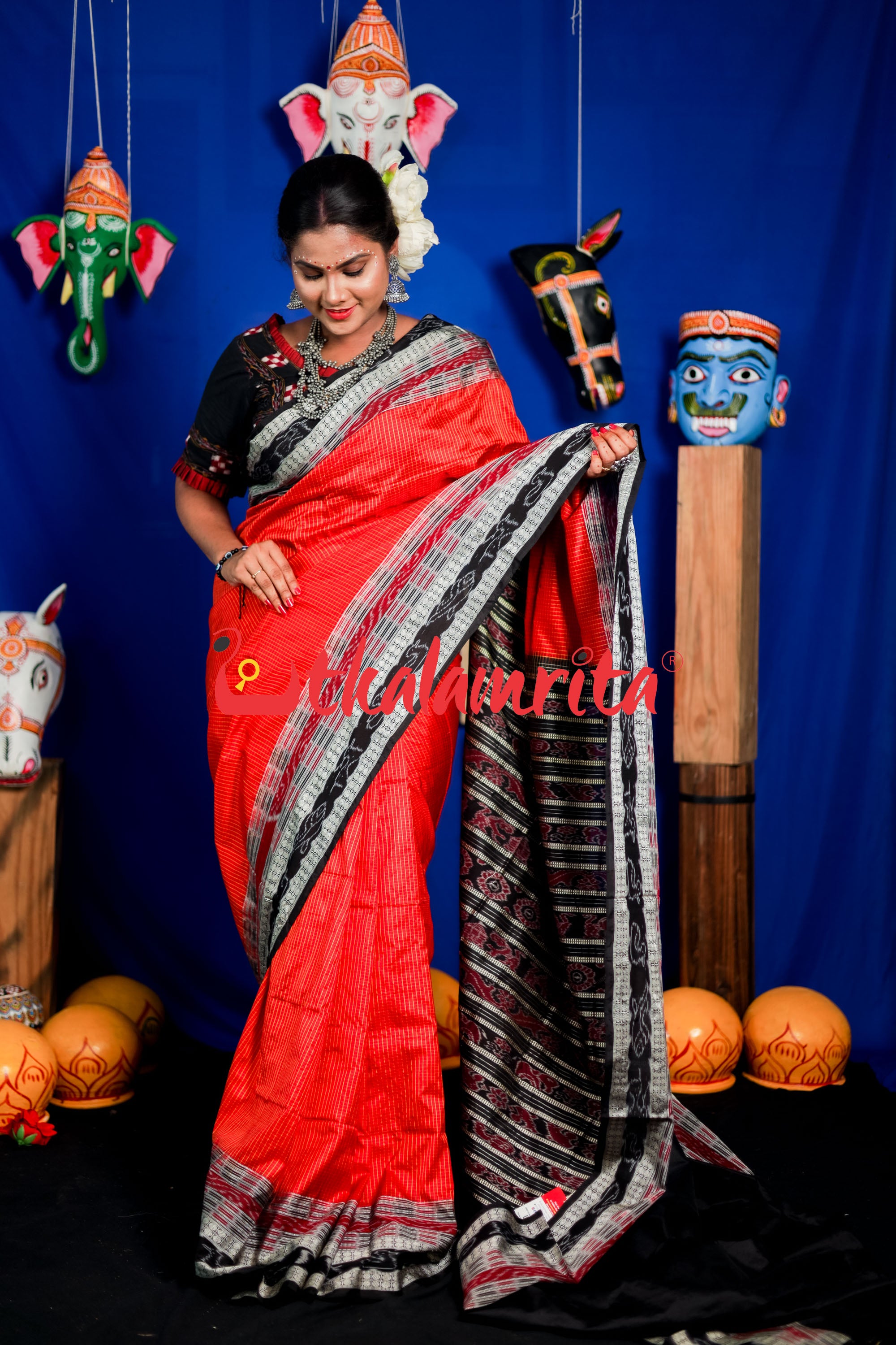 Red Sachipar Sambalpuri Silk Saree