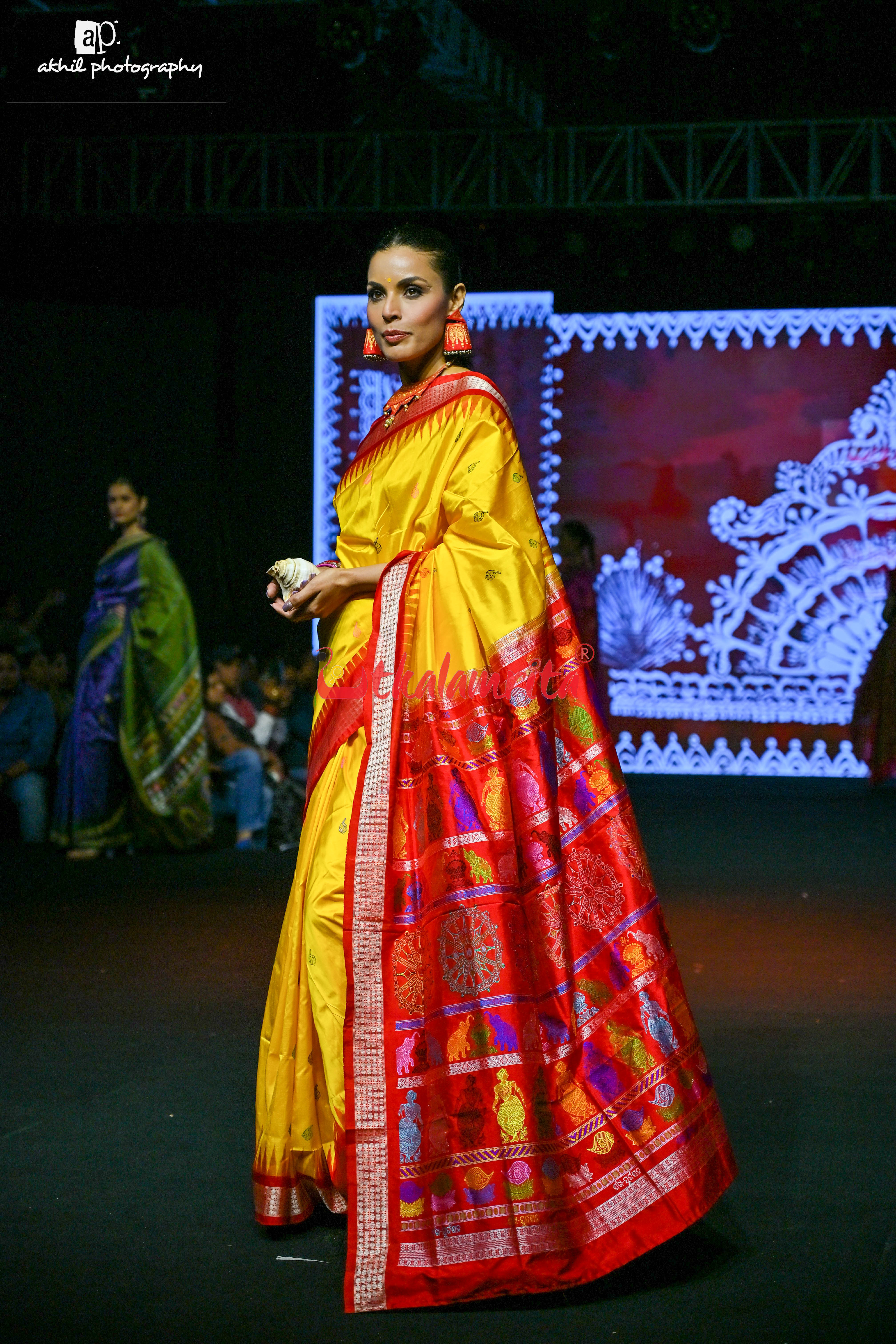 Yellow Sankha Sudarshan Bomkai Silk Saree