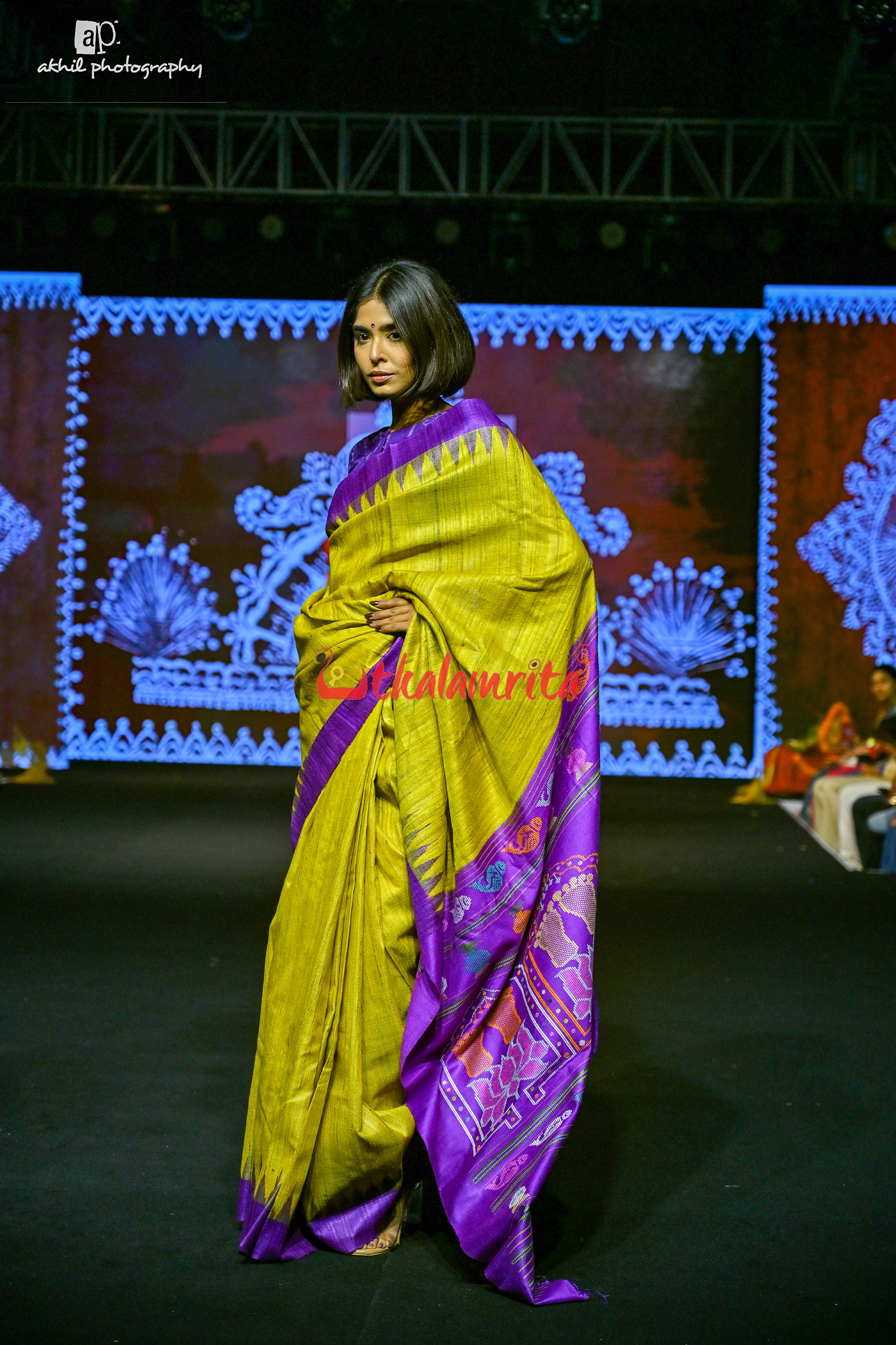 Yellow Violet Laxmi Pada Gopalpur Tussar Silk Saree