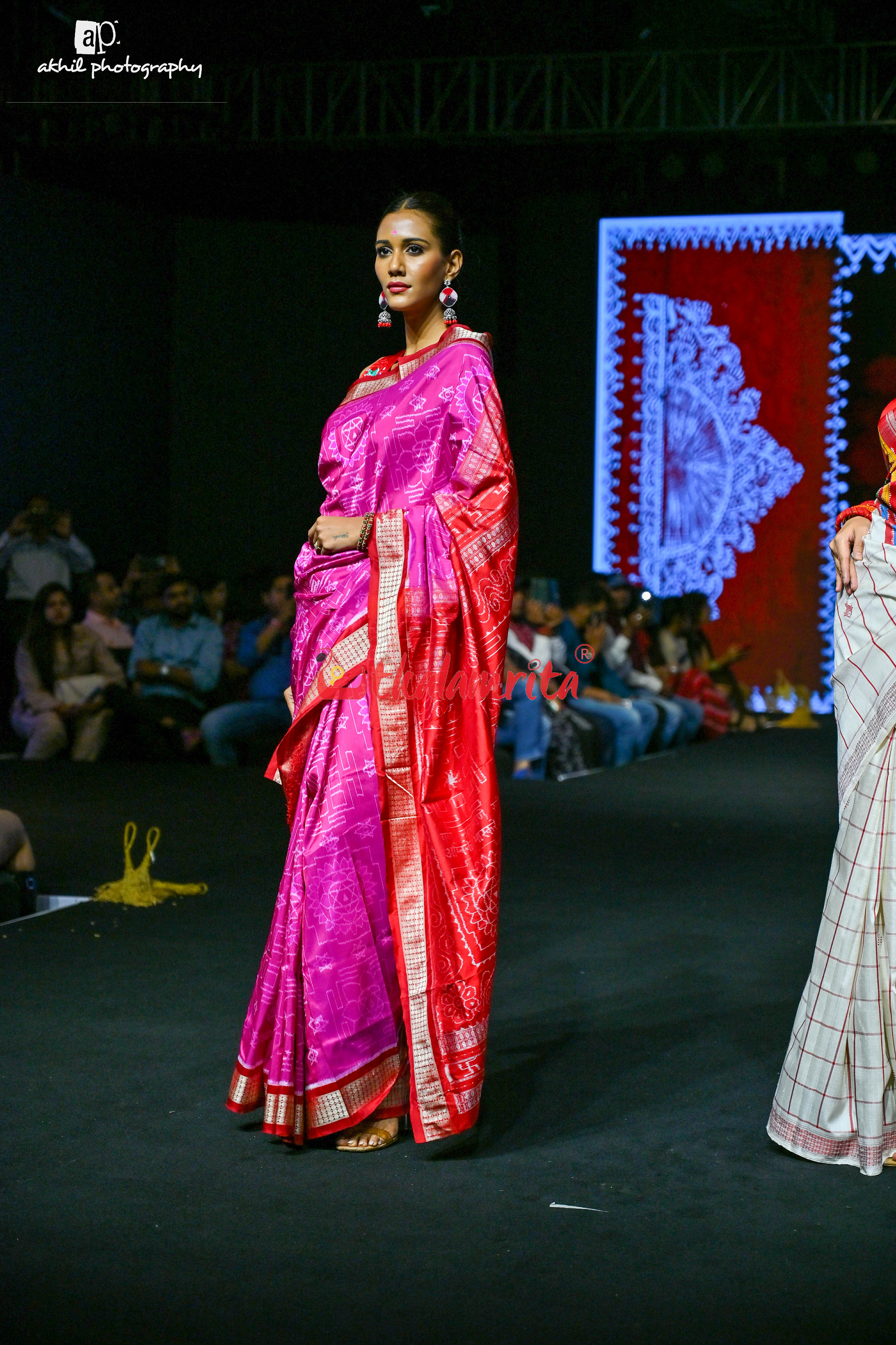 Pink Red Shree Jantra Sambalpuri Silk Saree
