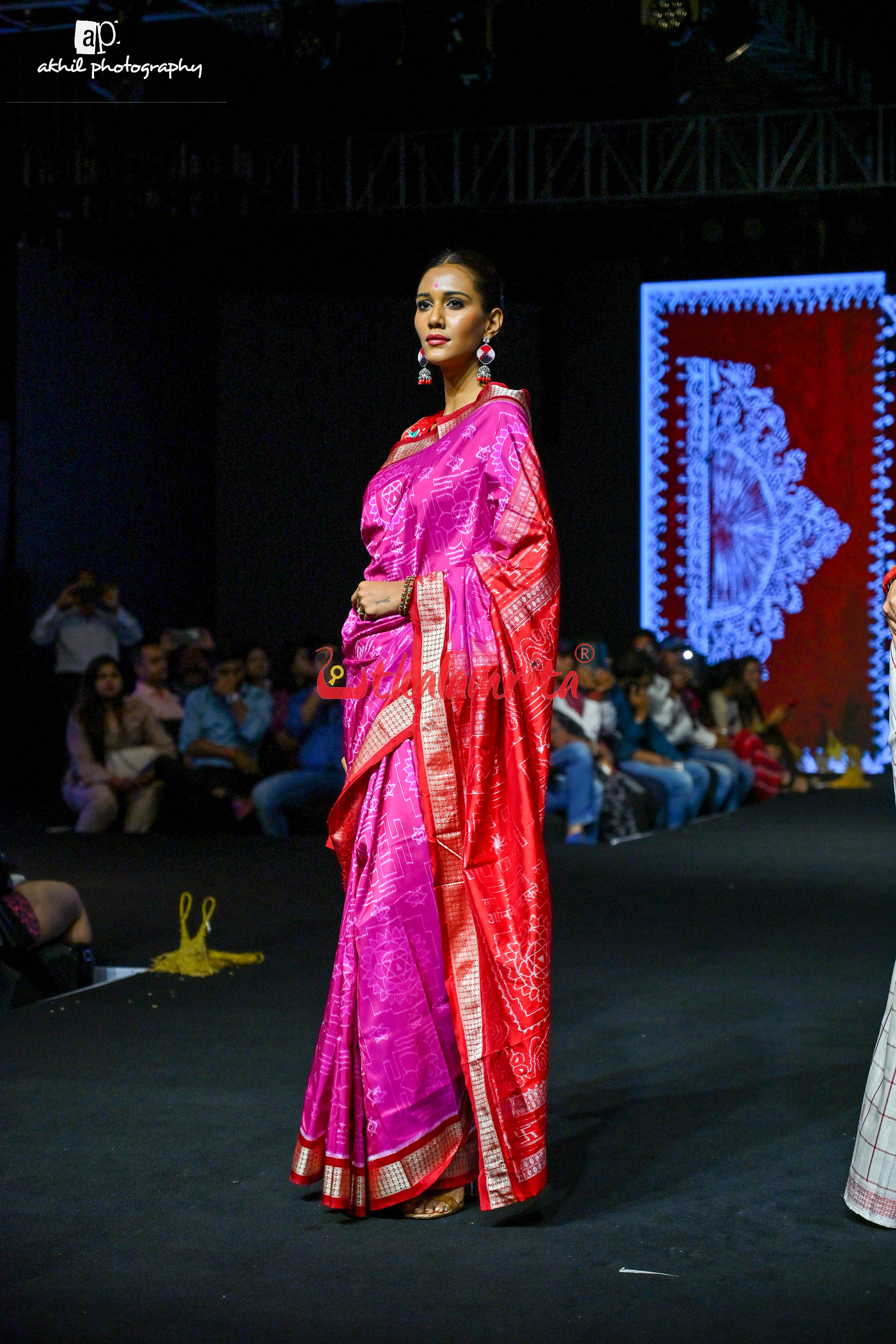 Pink Red Shree Jantra Sambalpuri Silk Saree