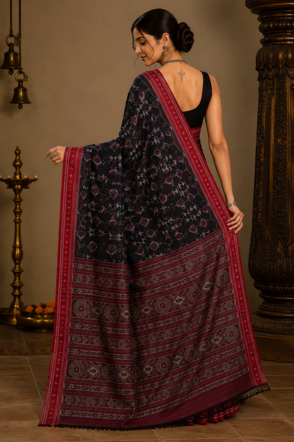 Black Red Tribal Homes Khandua Cotton Saree