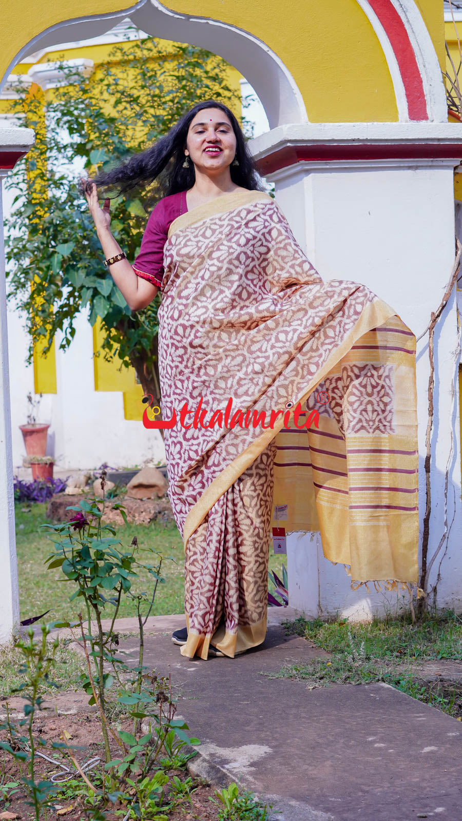 Natural Dye Coffee Flowers Honey Border Khandua Silk Saree