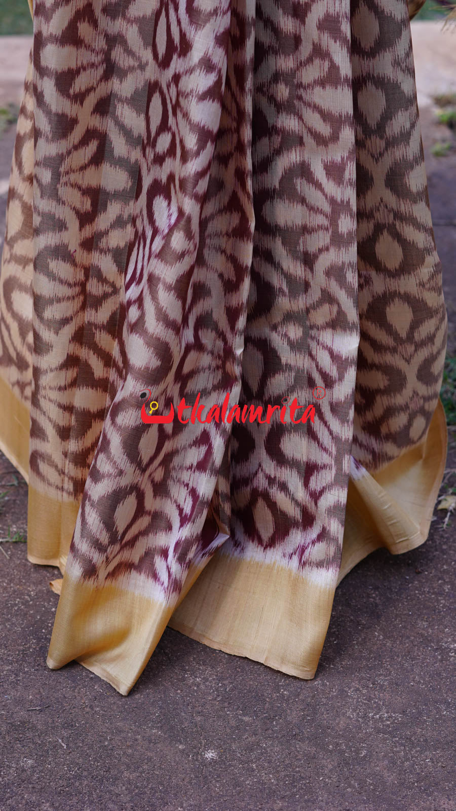Natural Dye Coffee Flowers Honey Border Khandua Silk Saree