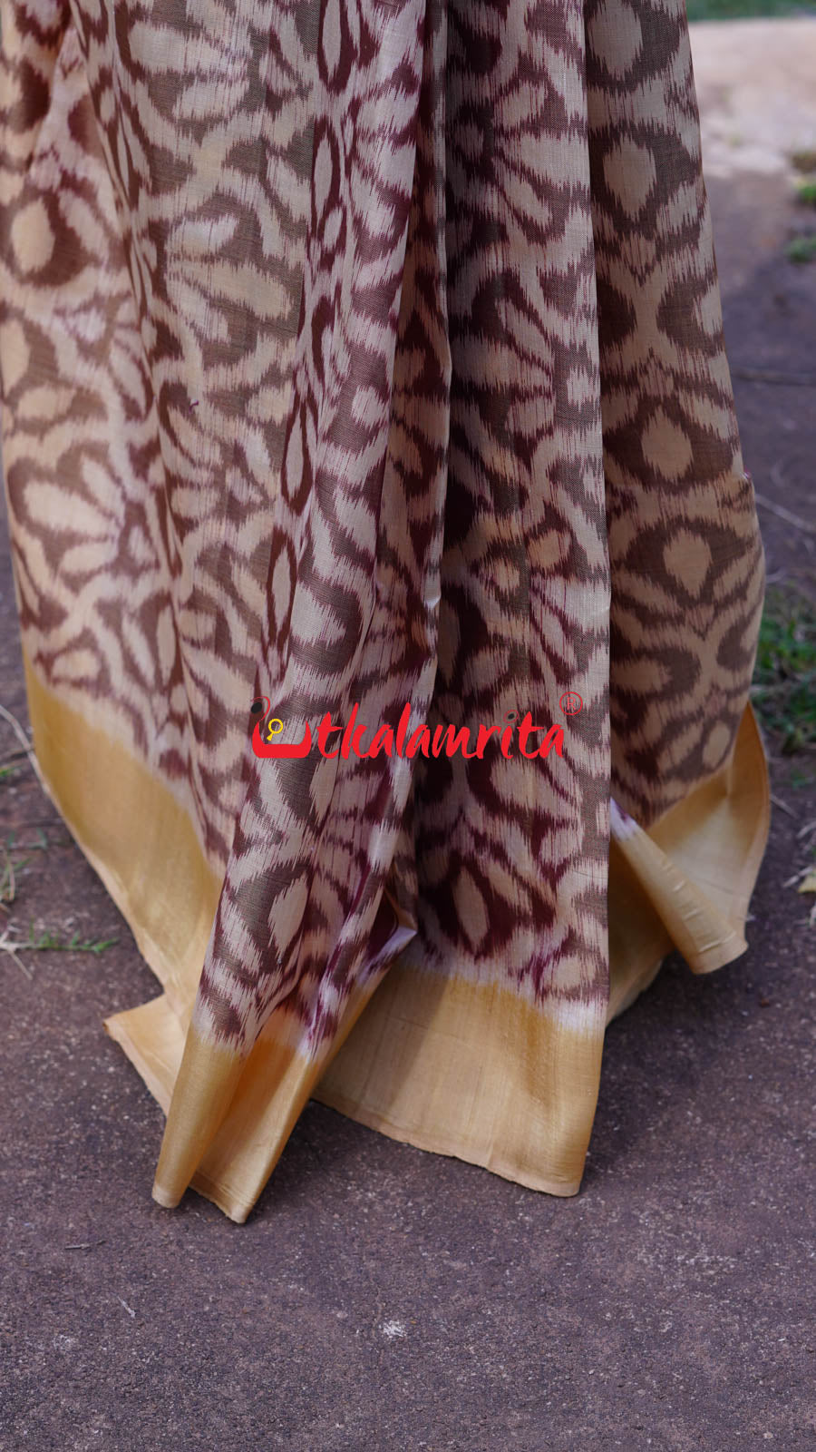 Natural Dye Coffee Flowers Honey Border Khandua Silk Saree