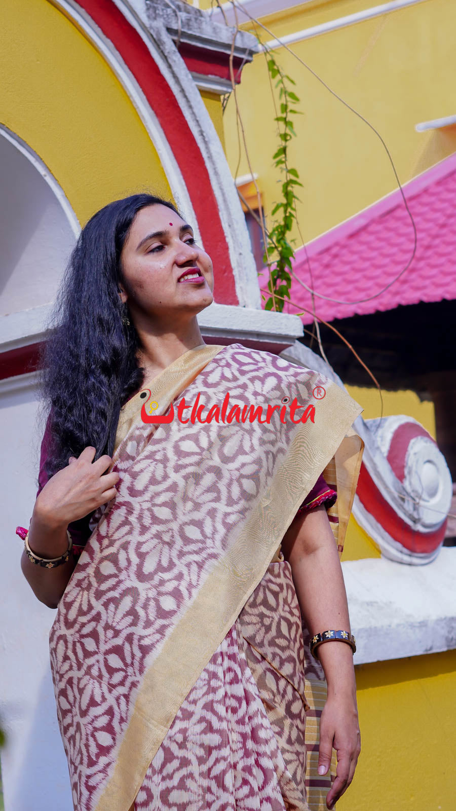 Natural Dye Coffee Flowers Honey Border Khandua Silk Saree