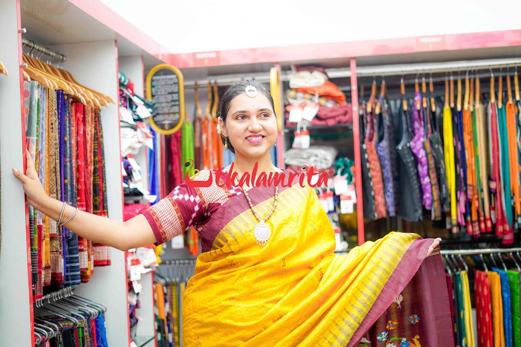 Yellow Maroon Mandira Gopalpur Tussar Saree