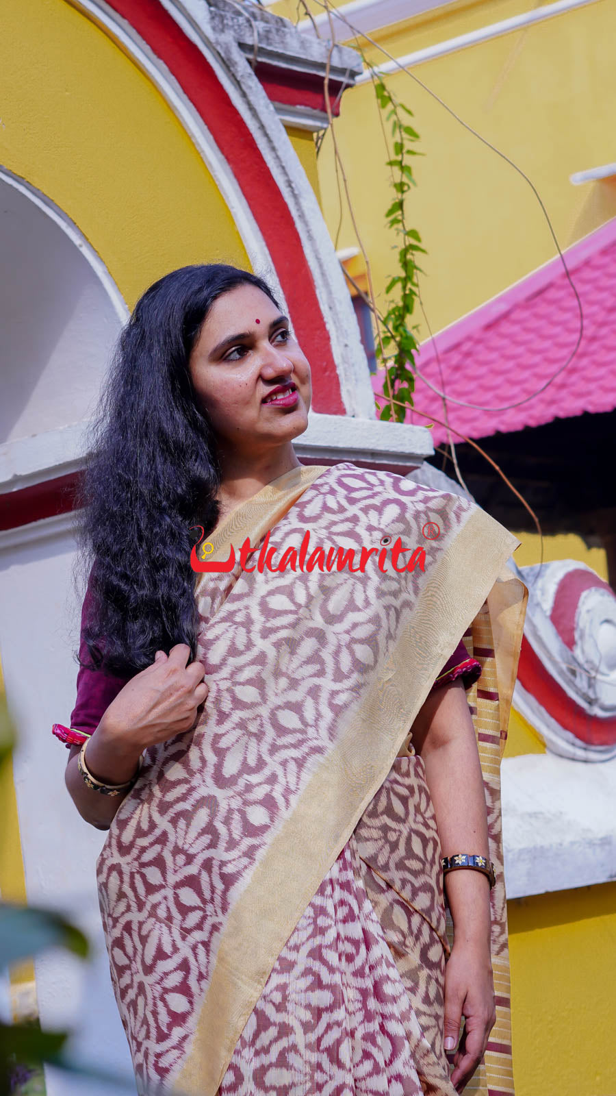 Natural Dye Coffee Flowers Honey Border Khandua Silk Saree