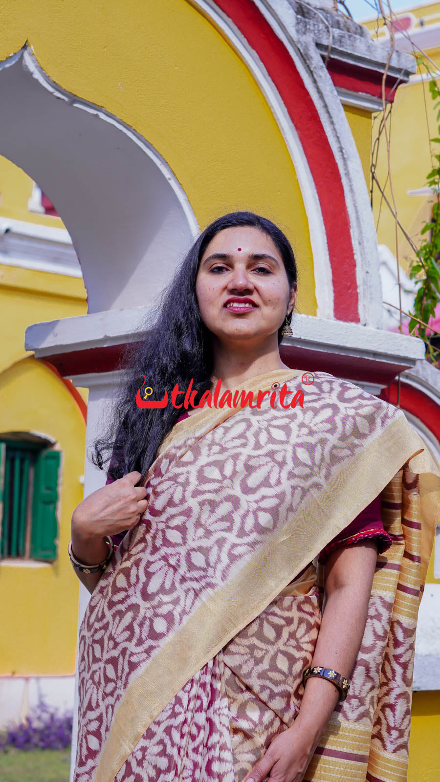 Natural Dye Coffee Flowers Honey Border Khandua Silk Saree
