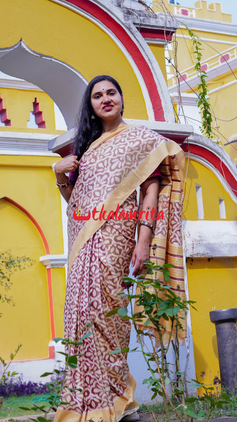 Natural Dye Coffee Flowers Honey Border Khandua Silk Saree