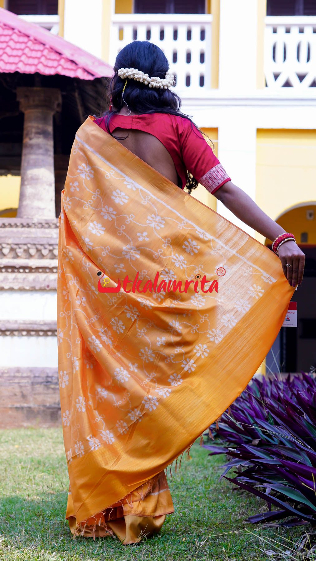 Natural Dye Brown Honey Elephant Lion Khandua Silk Saree
