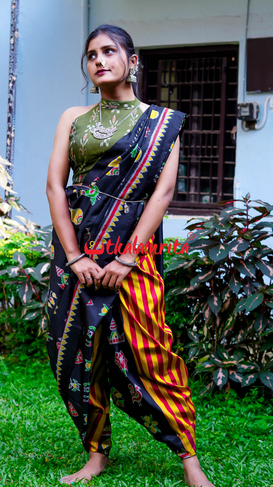 Patta Dhadi Black Nabarangi Silk Saree