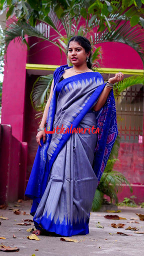 Cement Blue Fine Gopalpur Tussar Saree