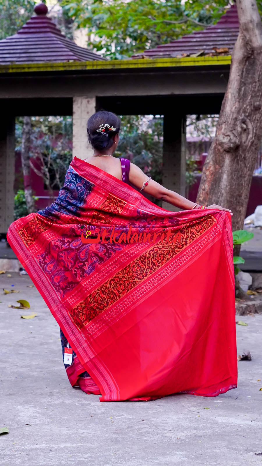 Peacocks Teal Sambalpuri Cotton Saree