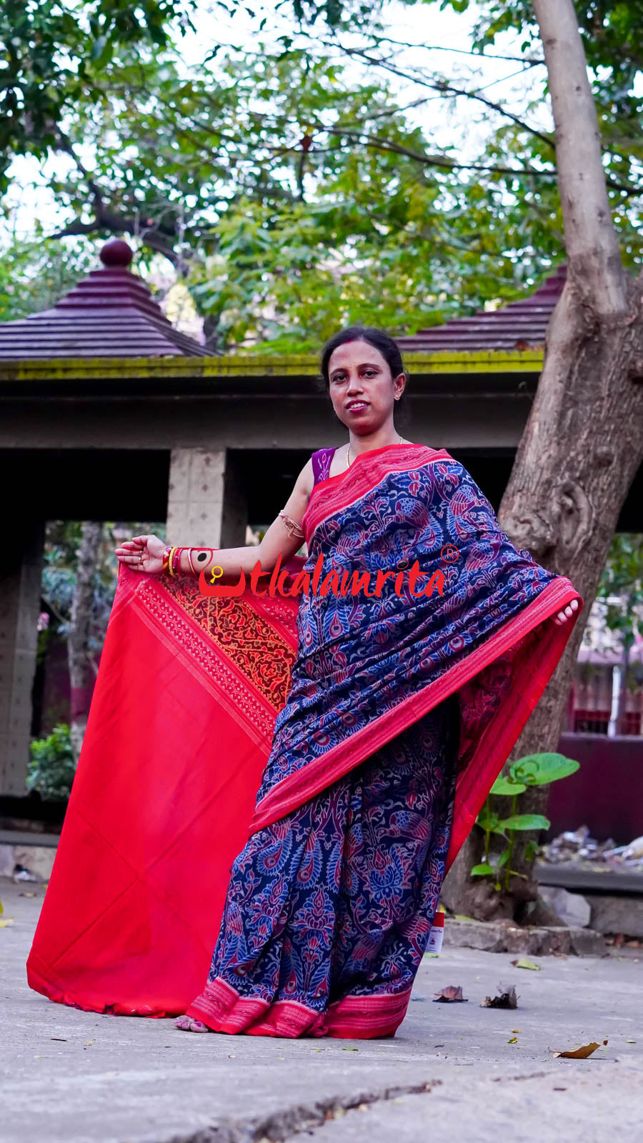 Peacocks Teal Sambalpuri Cotton Saree