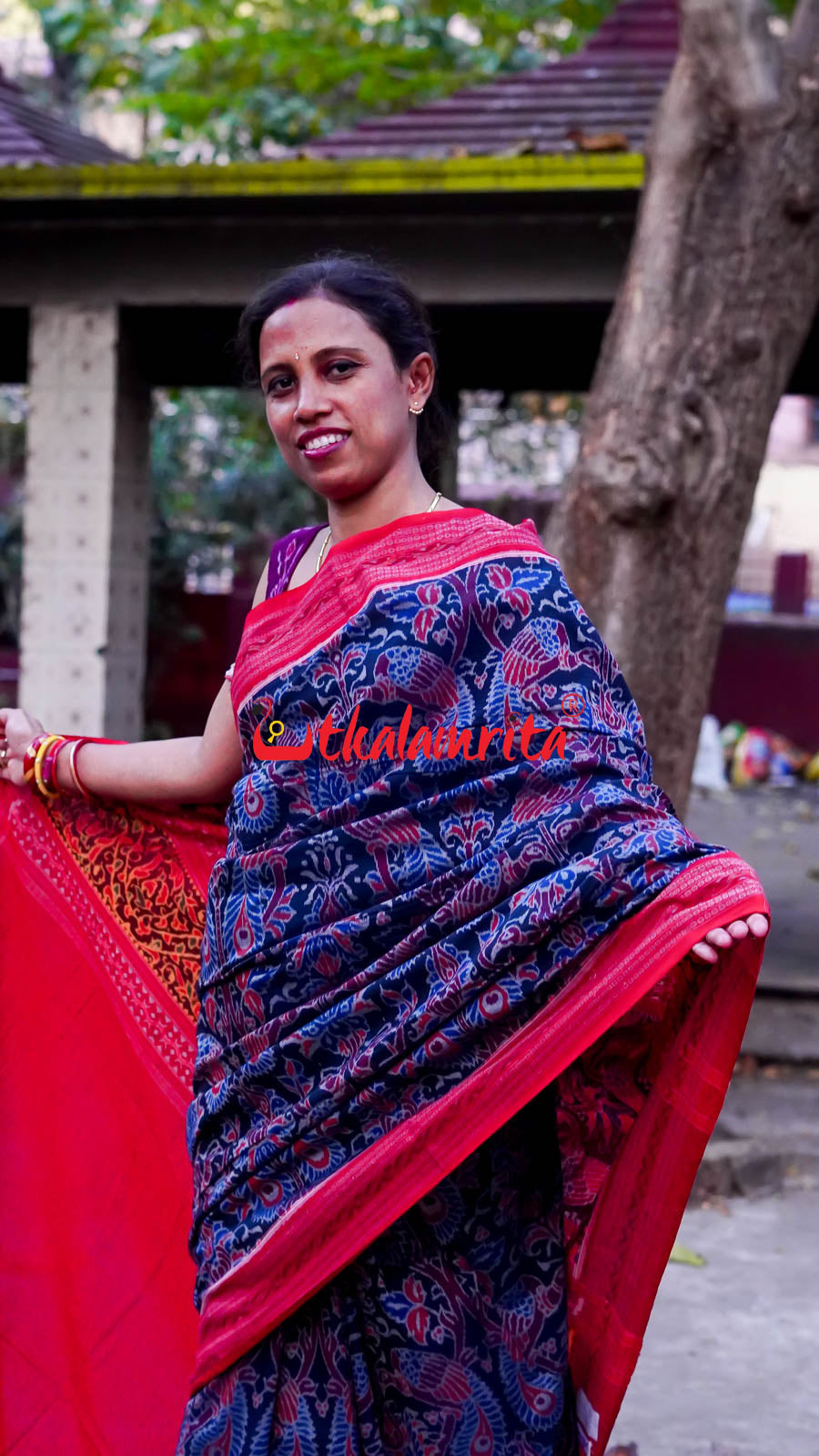 Peacocks Teal Sambalpuri Cotton Saree