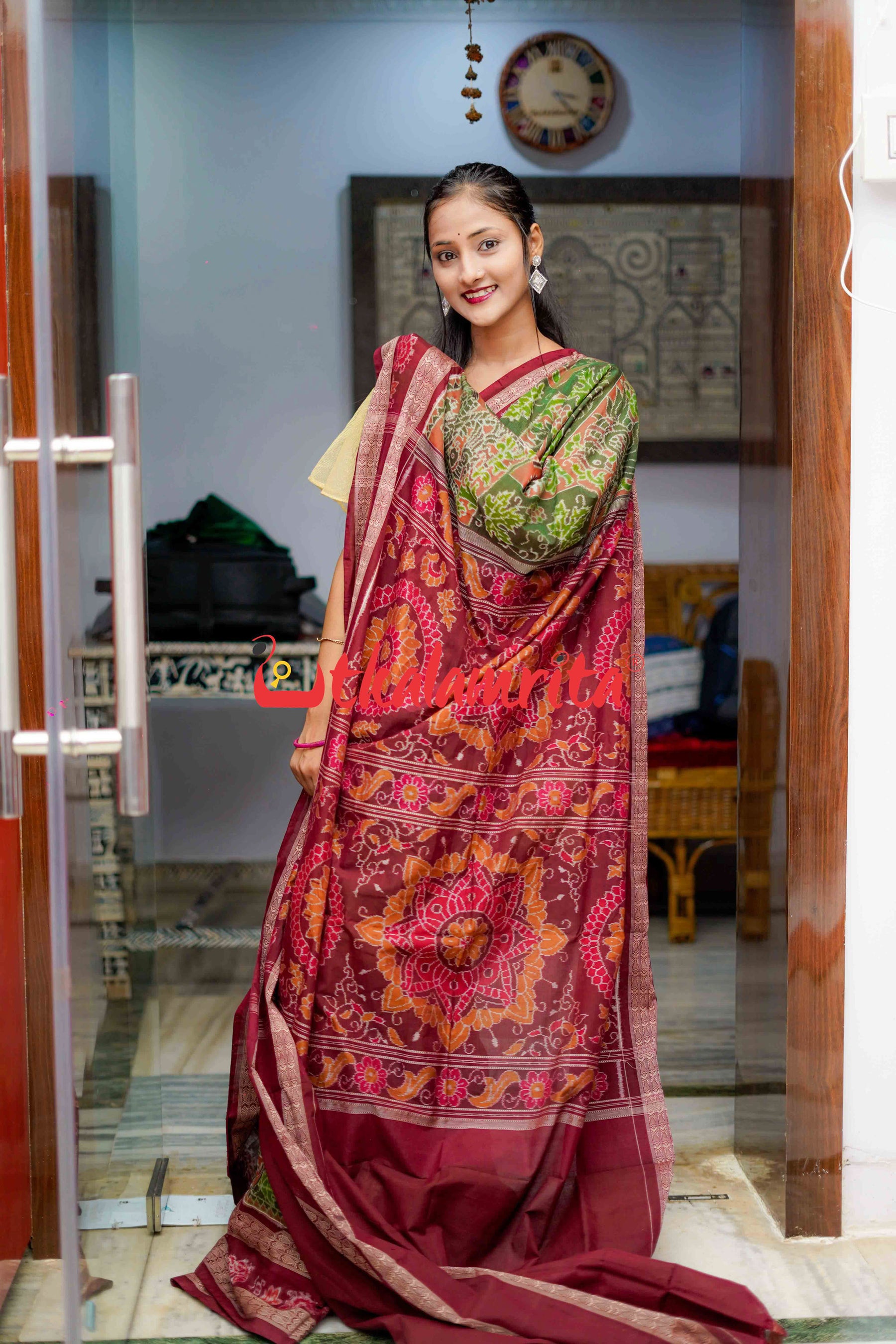 Double Machha Dhadi Bandha Green Peacock Sambalpuri Cotton Saree