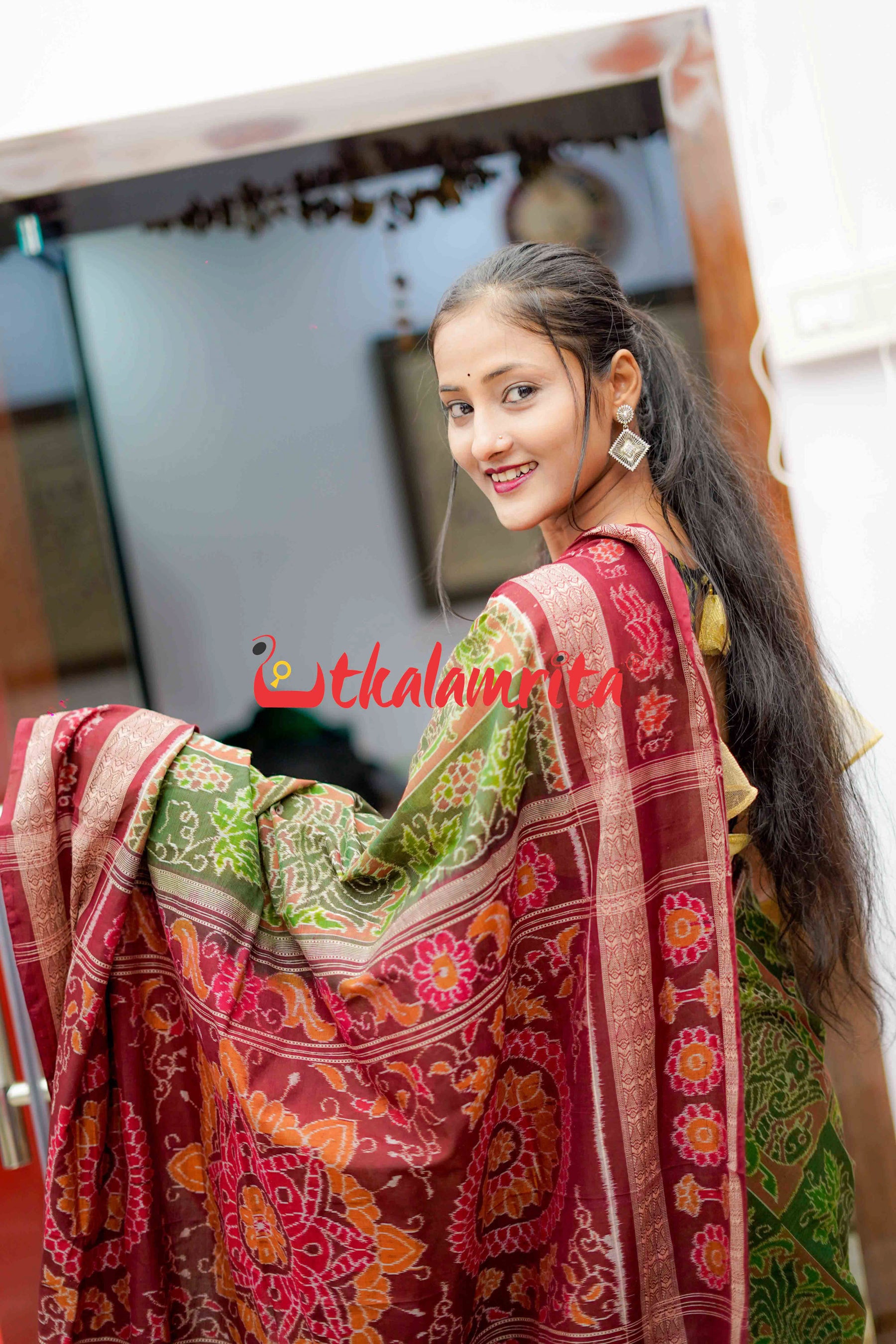 Double Machha Dhadi Bandha Green Peacock Sambalpuri Cotton Saree