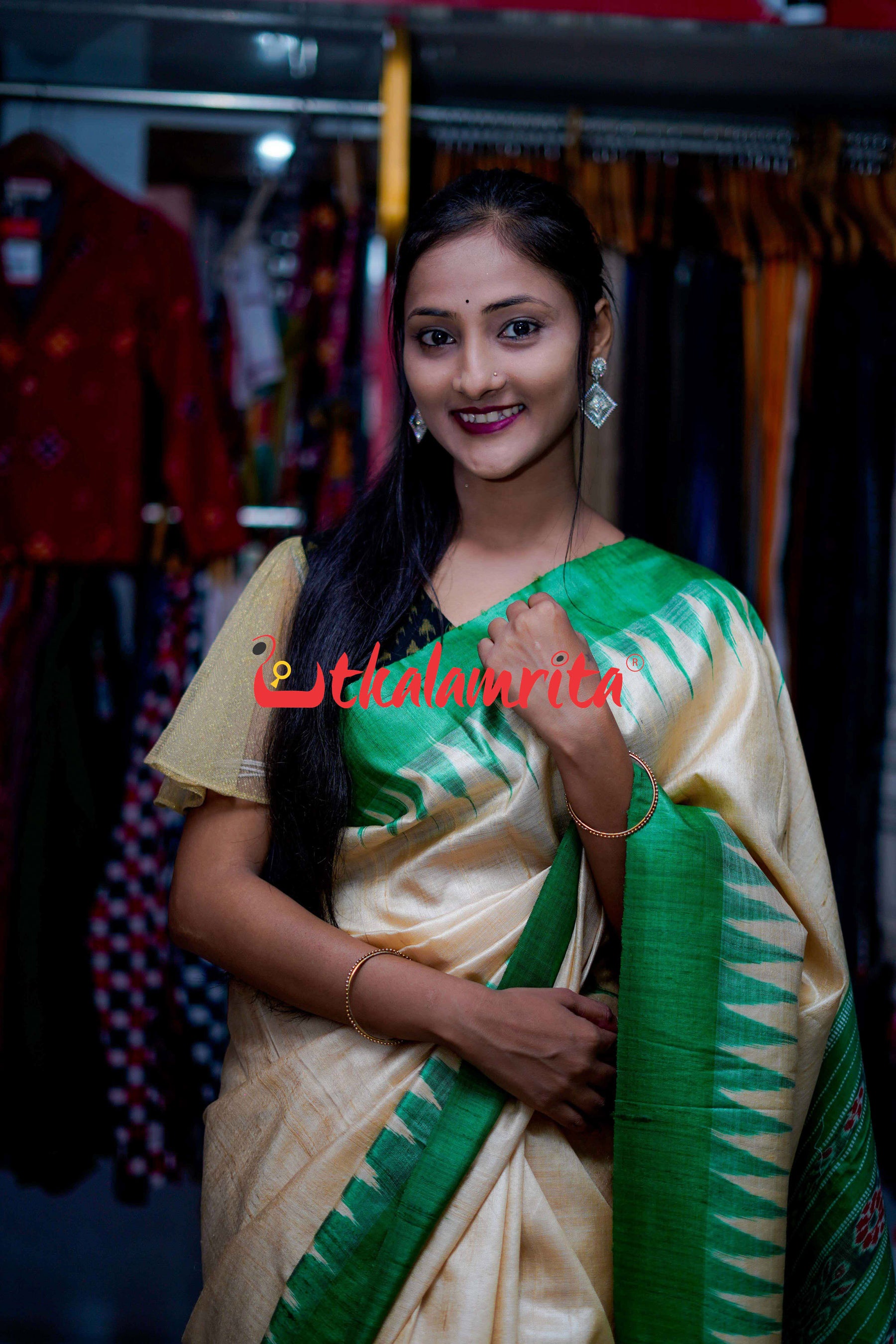 Fine Gopalpur Tussar Beige Green Saree