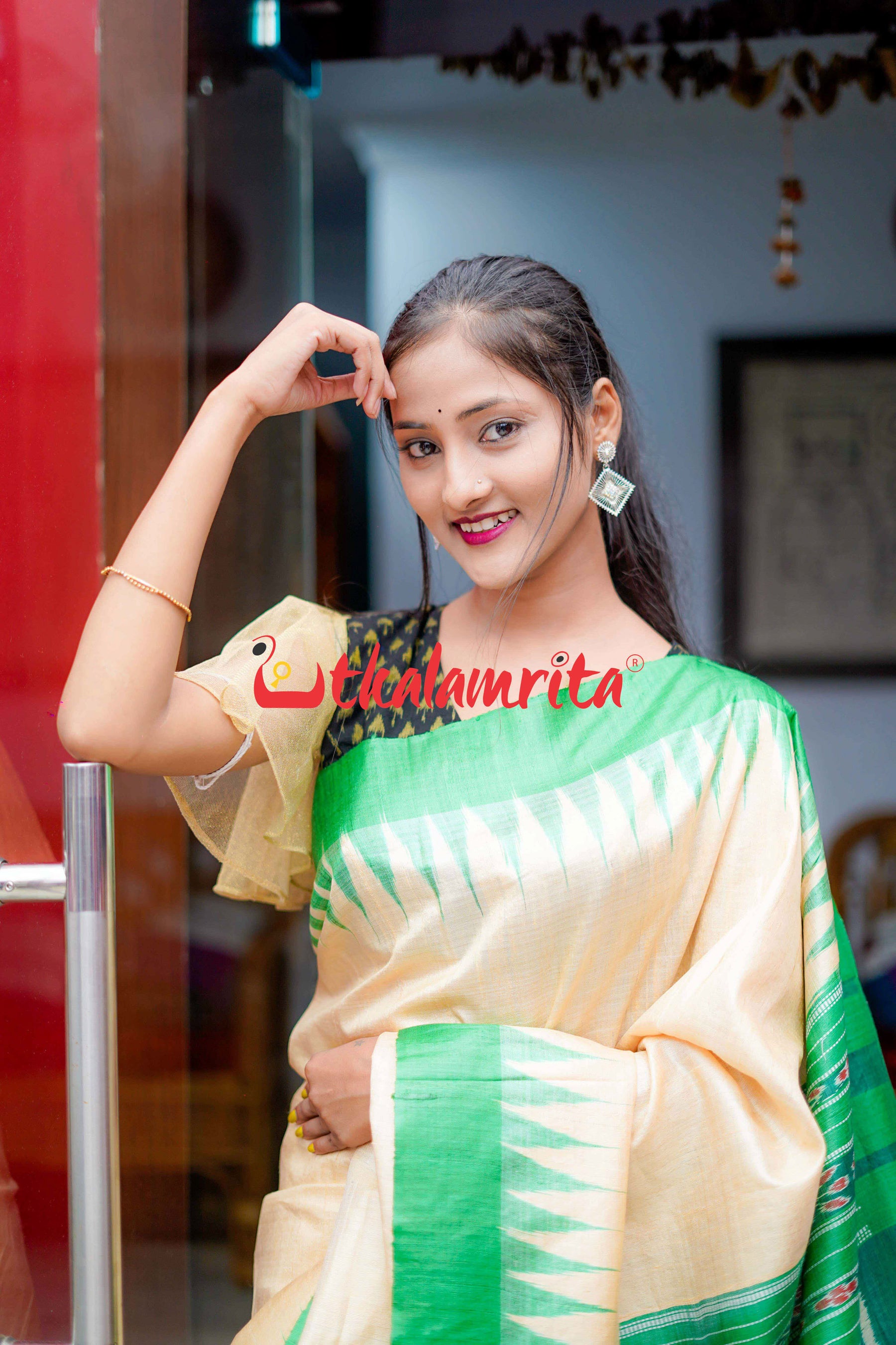 Fine Gopalpur Tussar Beige Green Saree