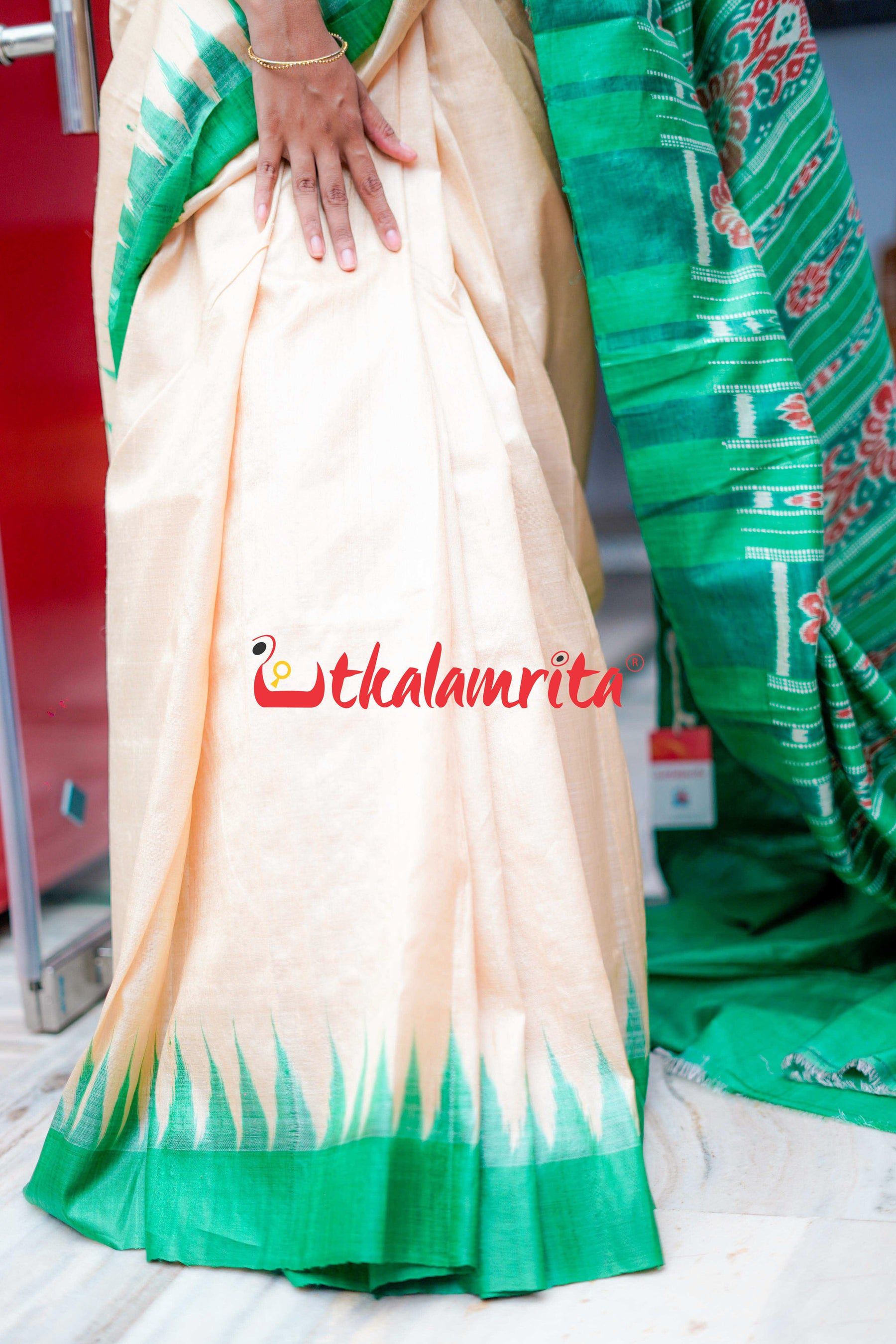 Fine Gopalpur Tussar Beige Green Saree