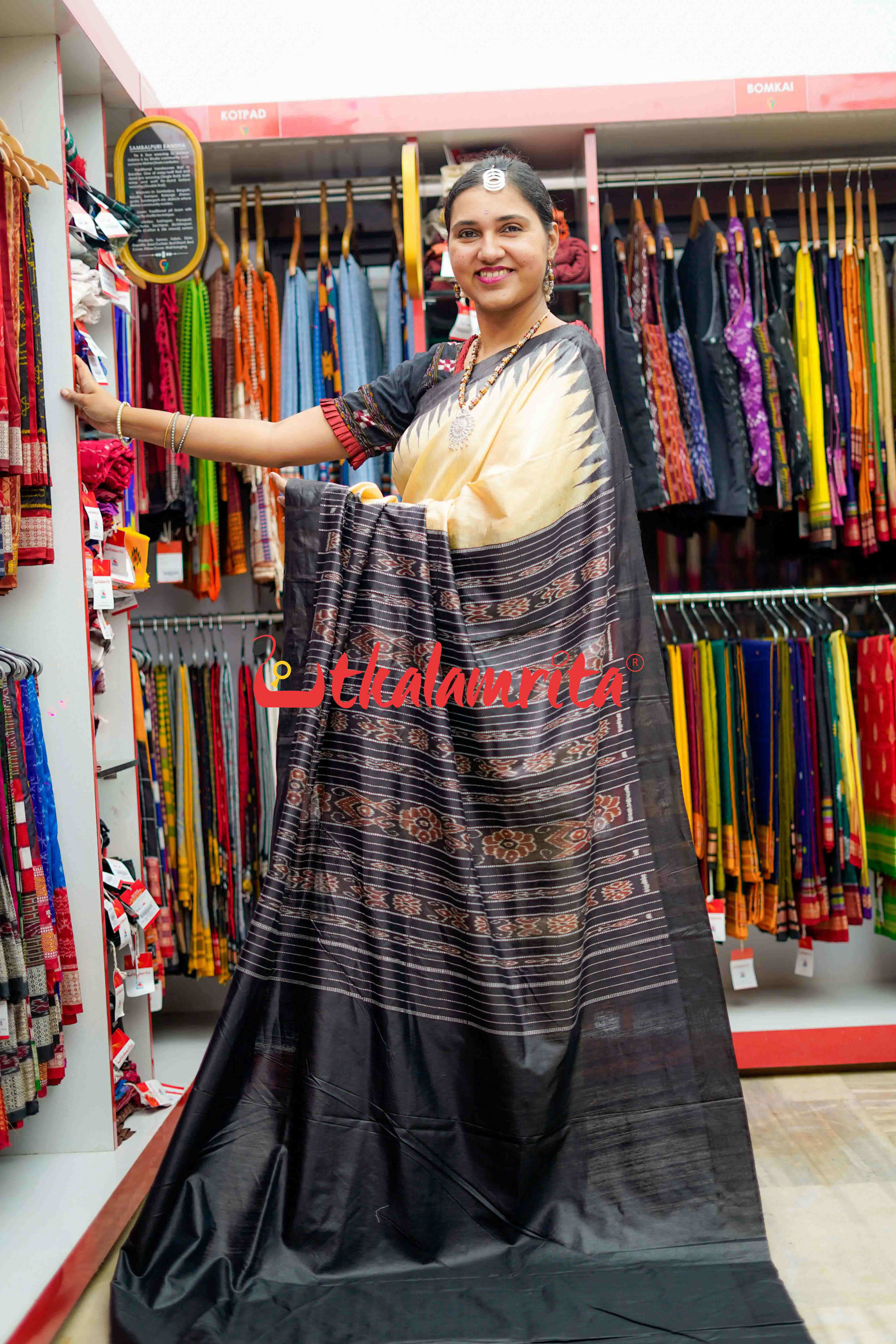 Fine Gopalpur Tussar Beige Black Saree