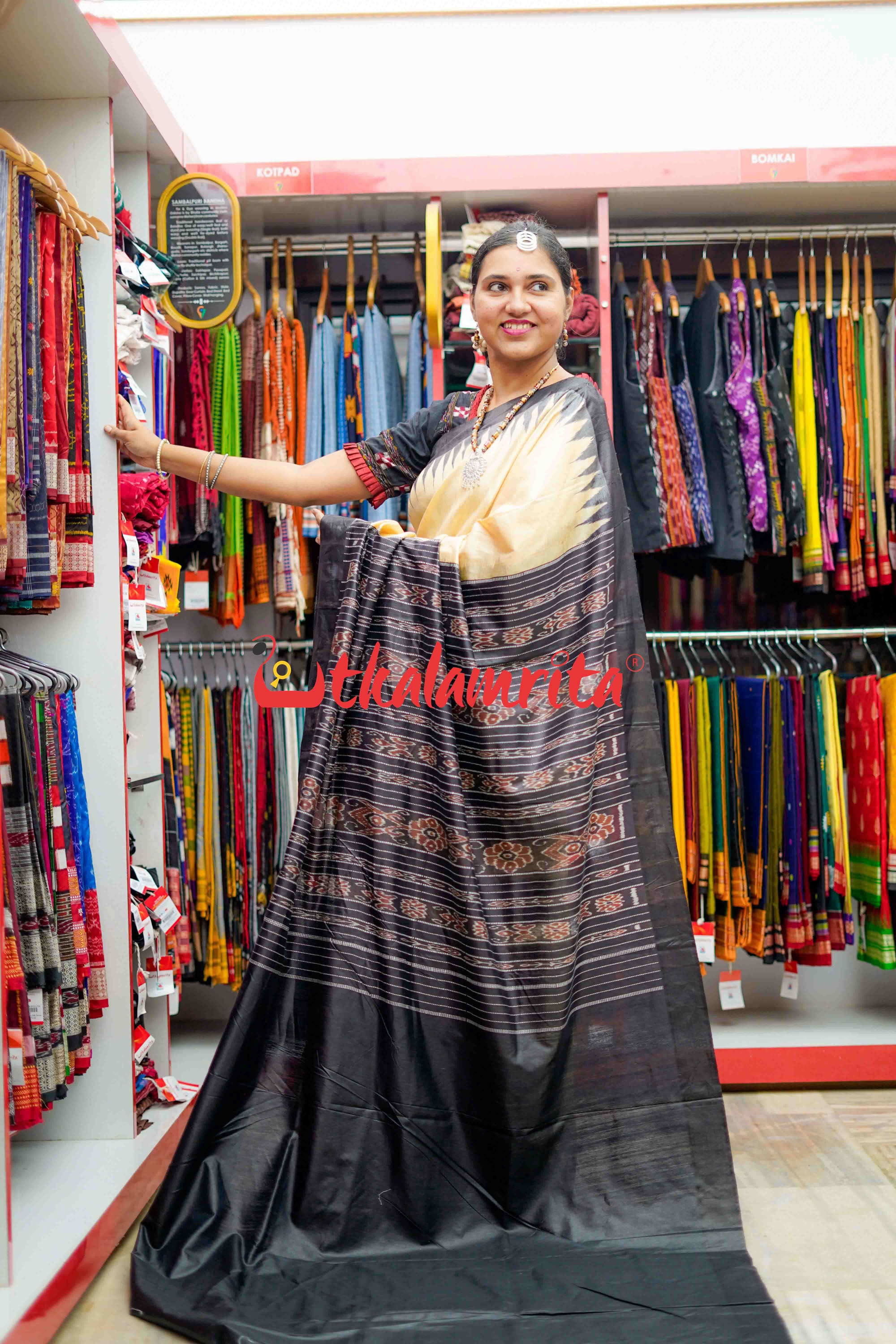 Fine Gopalpur Tussar Beige Black Saree