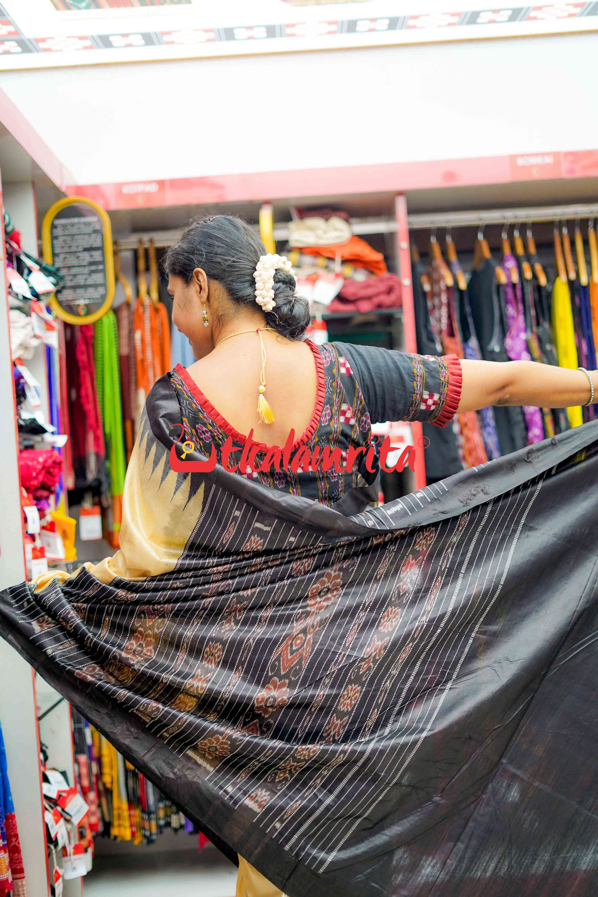 Fine Gopalpur Tussar Beige Black Saree