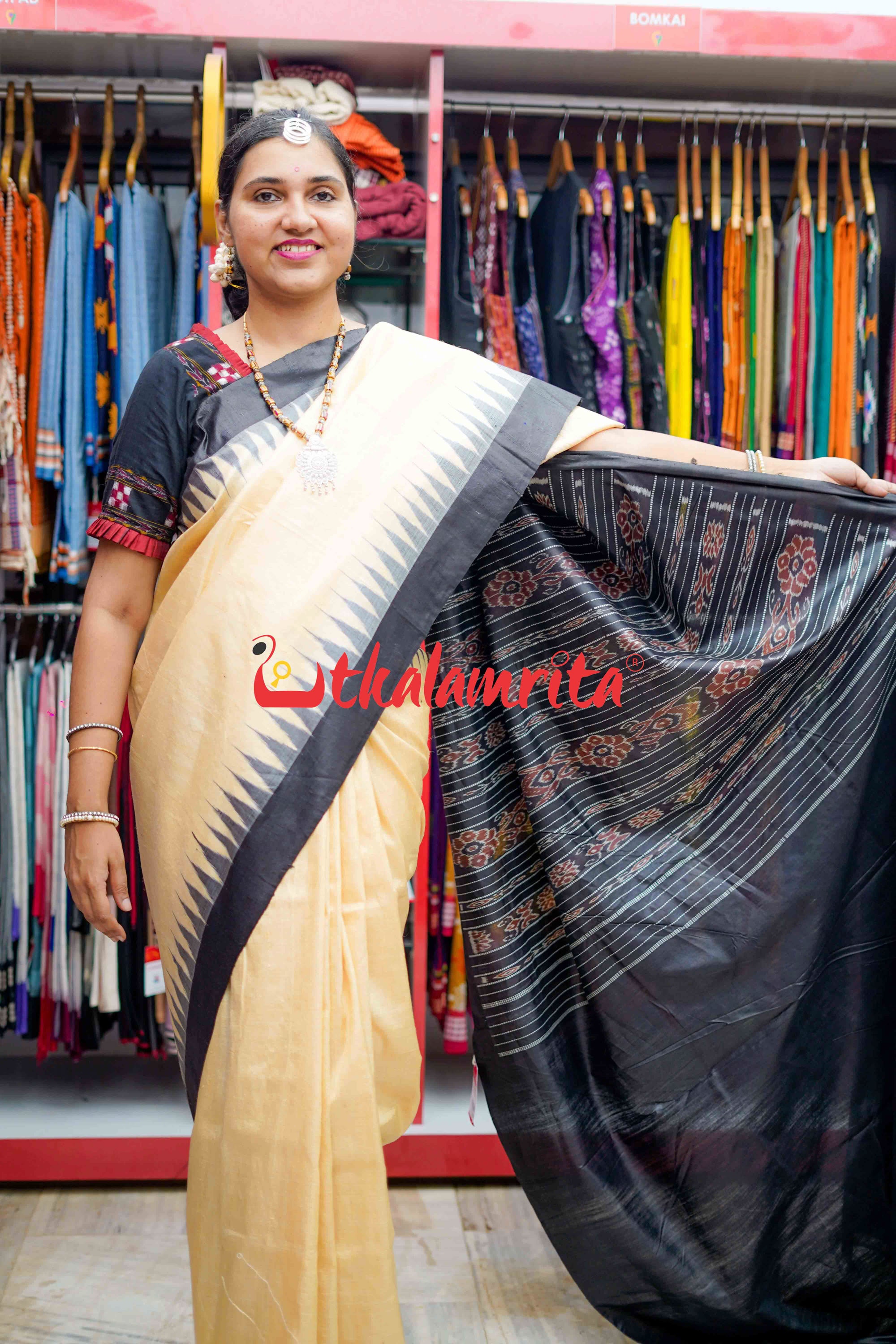 Fine Gopalpur Tussar Beige Black Saree