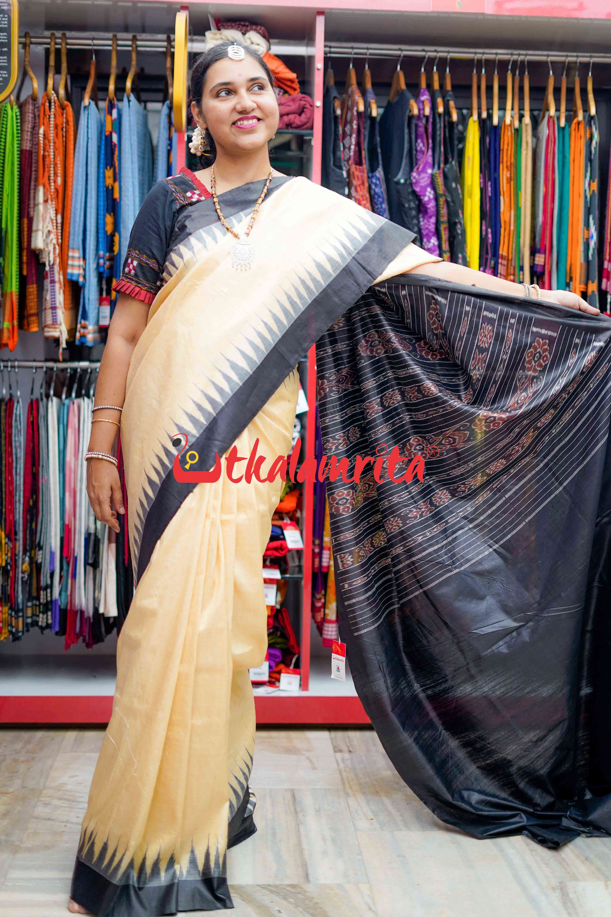Fine Gopalpur Tussar Beige Black Saree