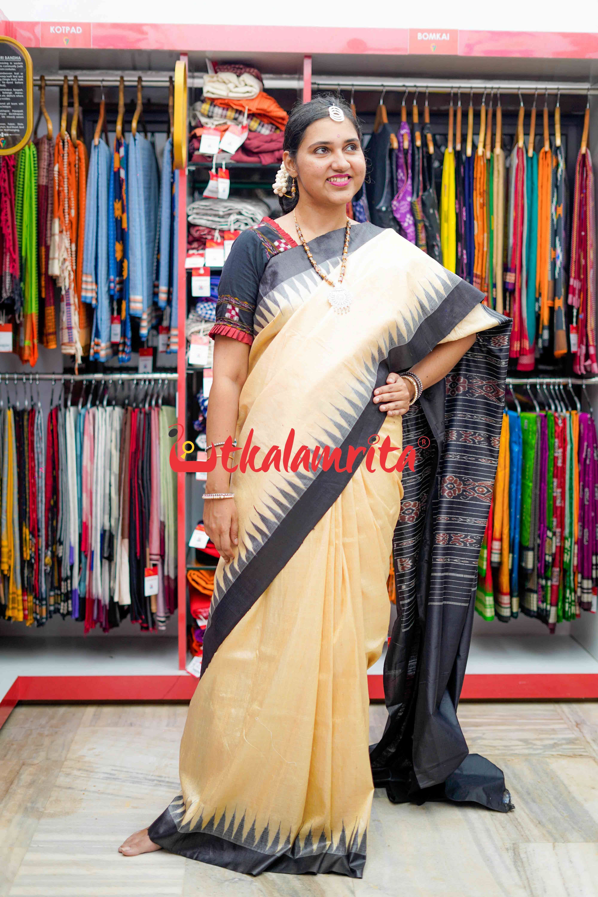 Fine Gopalpur Tussar Beige Black Saree
