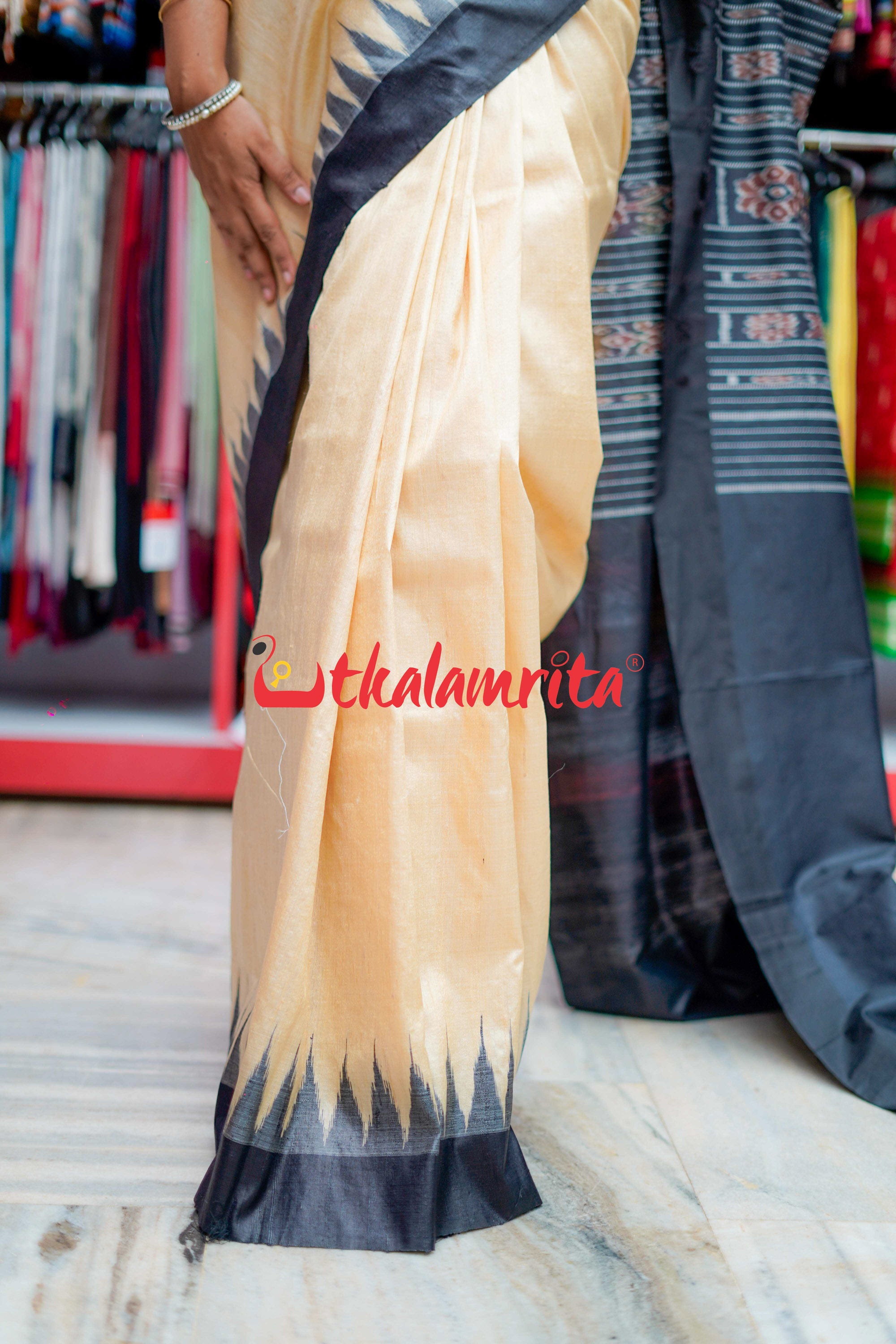 Fine Gopalpur Tussar Beige Black Saree