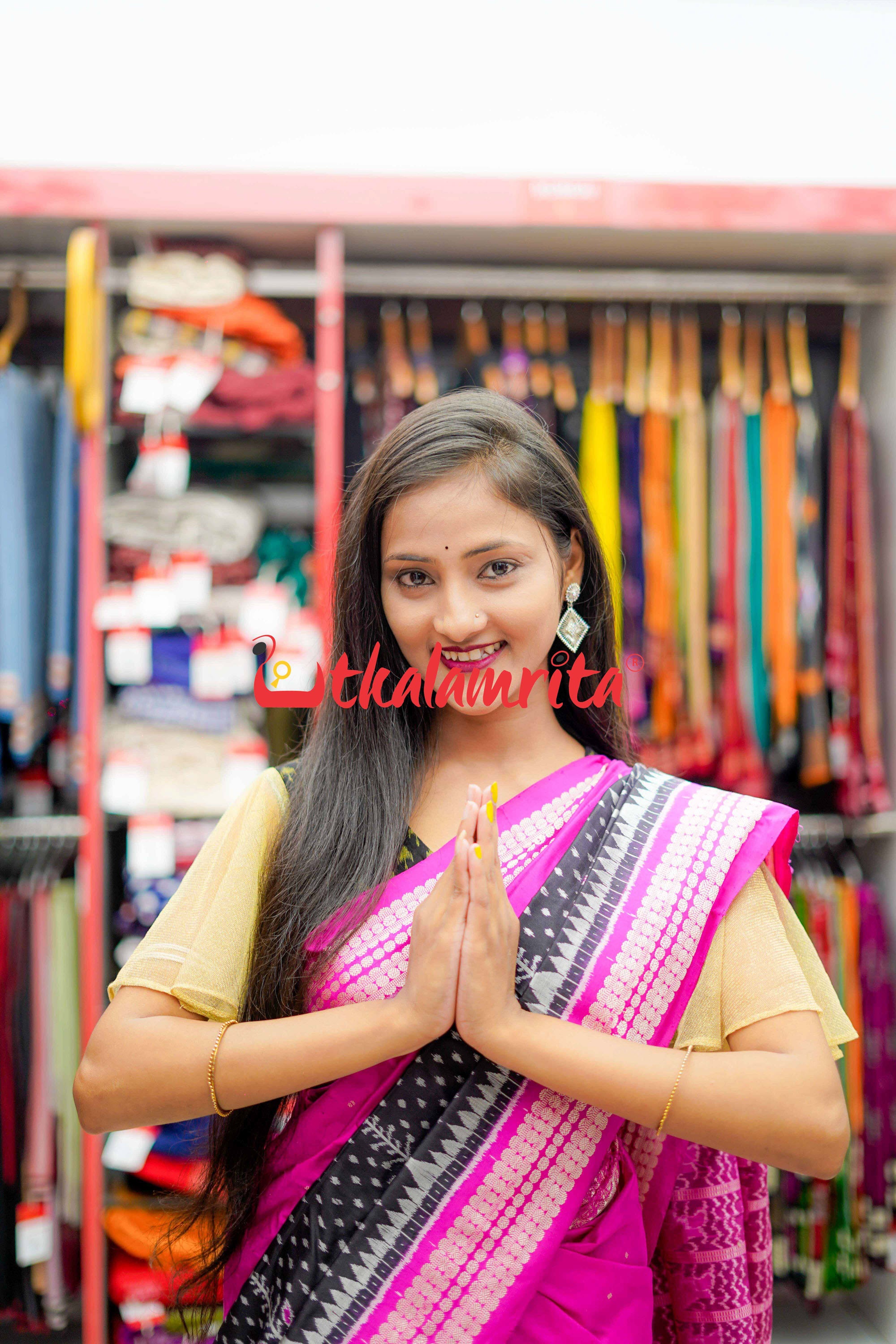 Rani Black Half Tree of Life Sambalpuri Silk Saree