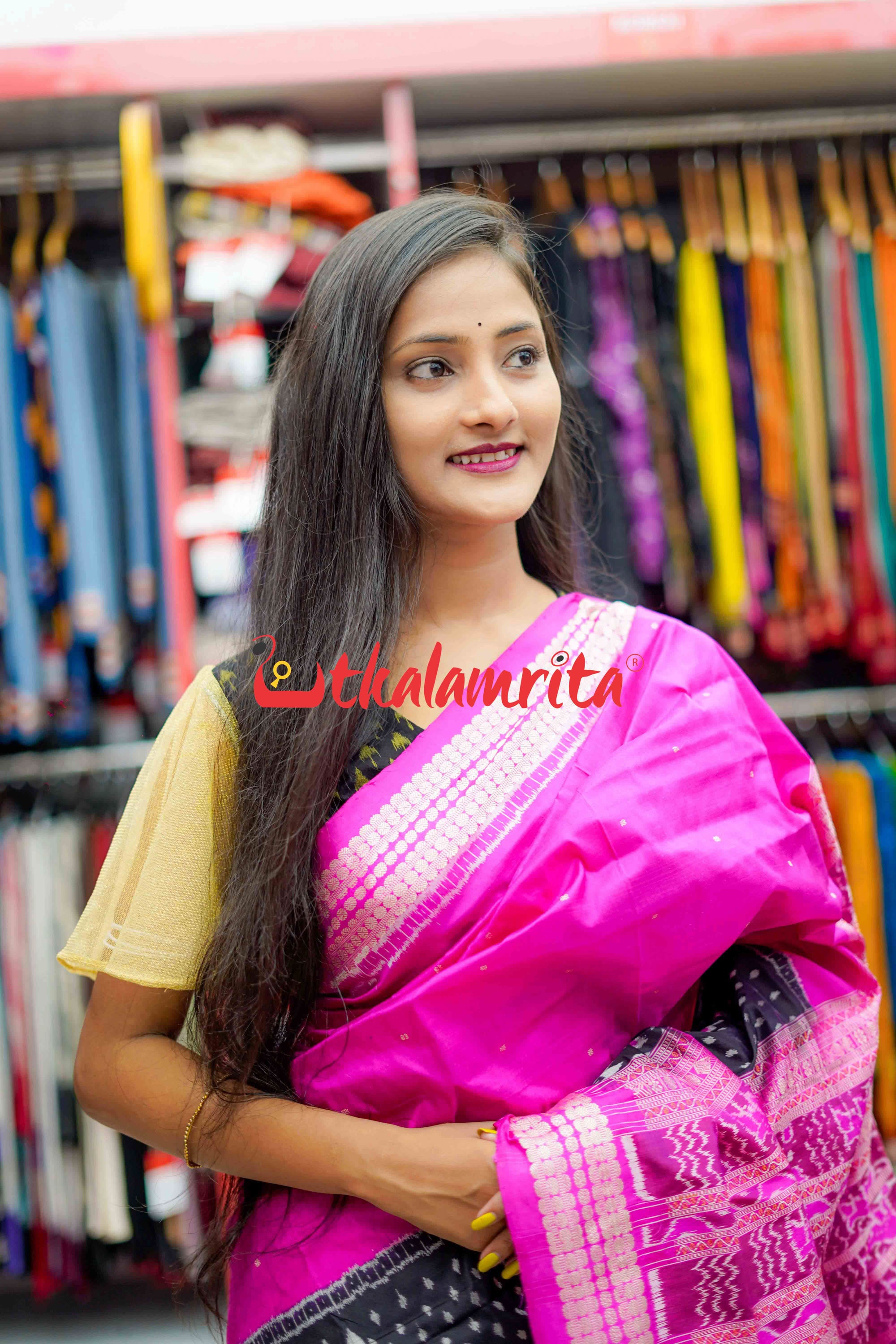 Rani Black Half Tree of Life Sambalpuri Silk Saree
