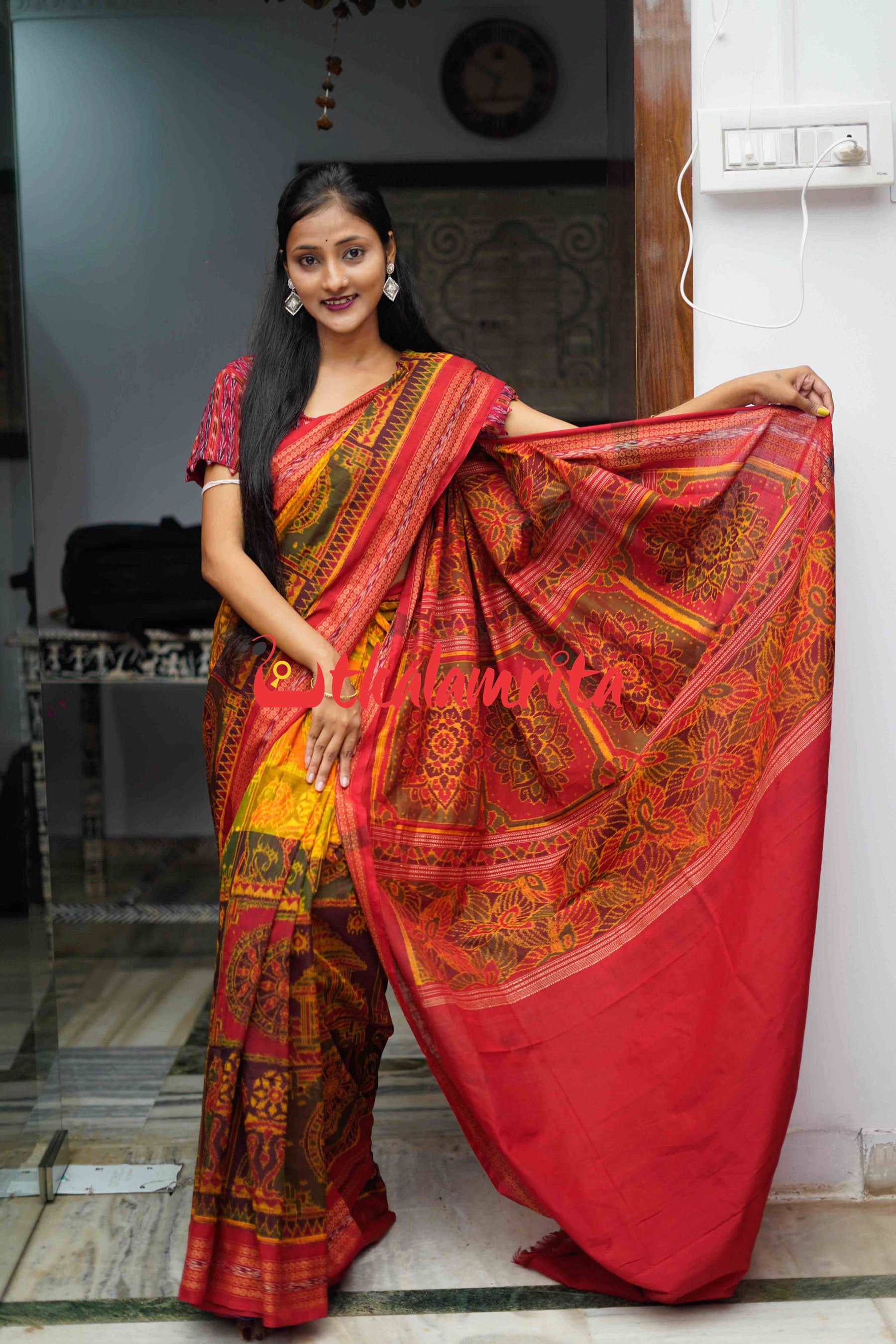 Half Half 5 Kuthi Konark Dual Color Sambalpuri Cotton Saree