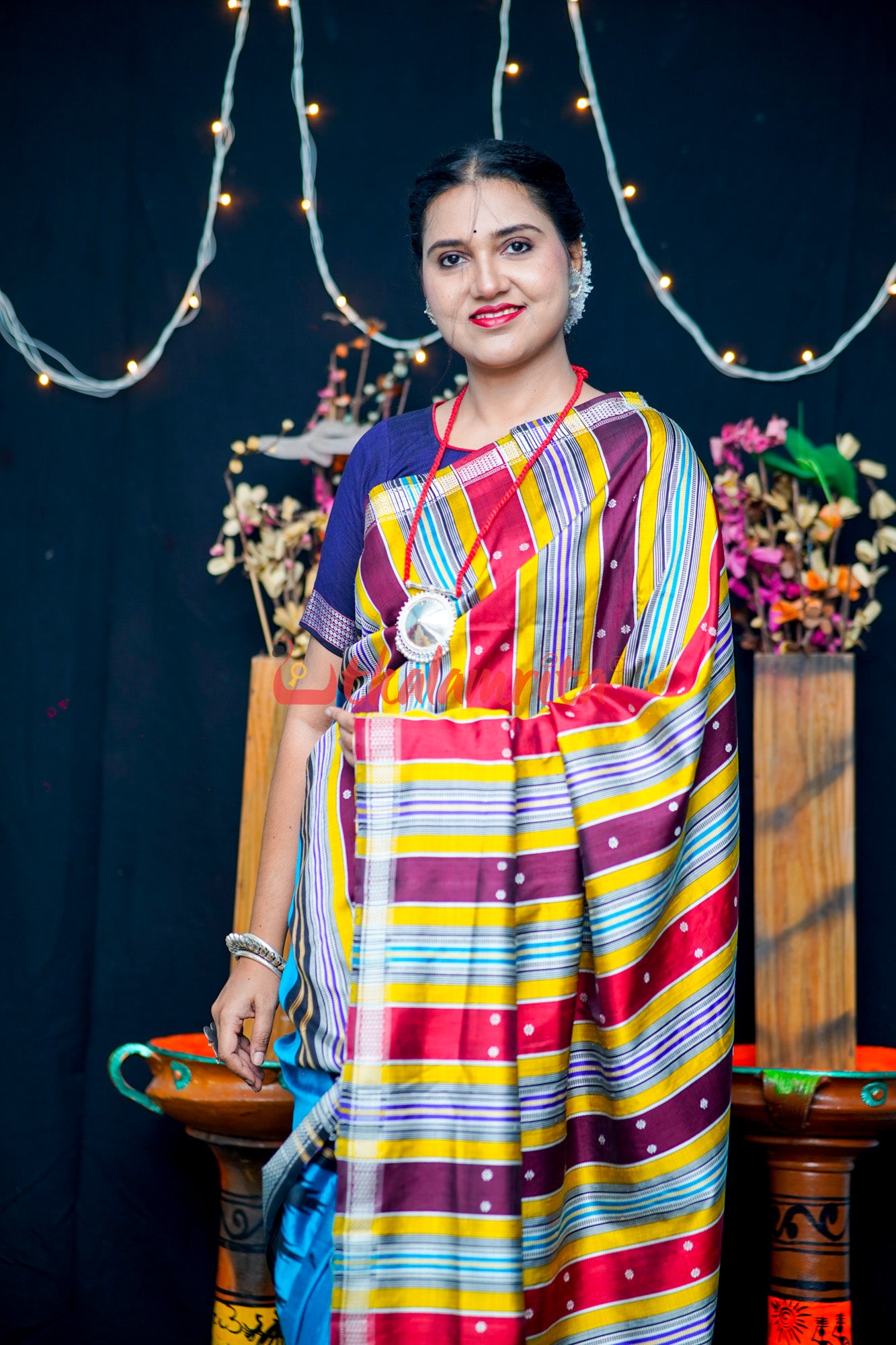 Blue Black Double Anchal Berhampuri Silk
