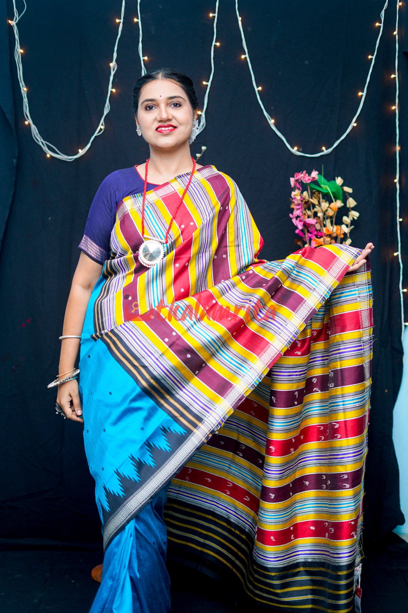 Blue Black Double Anchal Berhampuri Silk