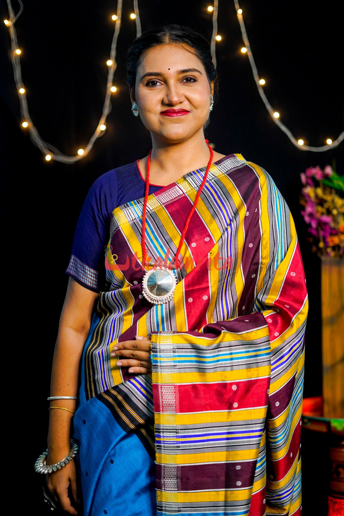 Blue Black Double Anchal Berhampuri Silk