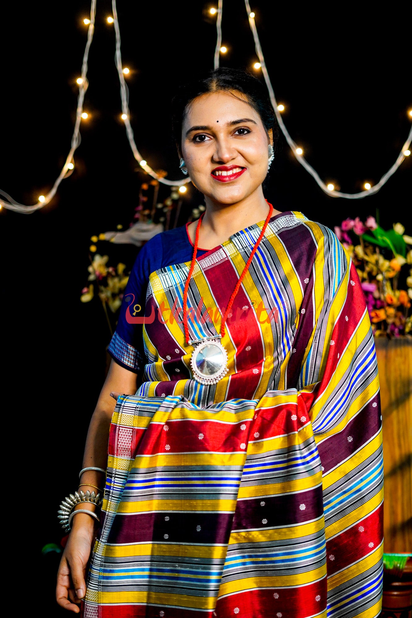 Blue Black Double Anchal Berhampuri Silk