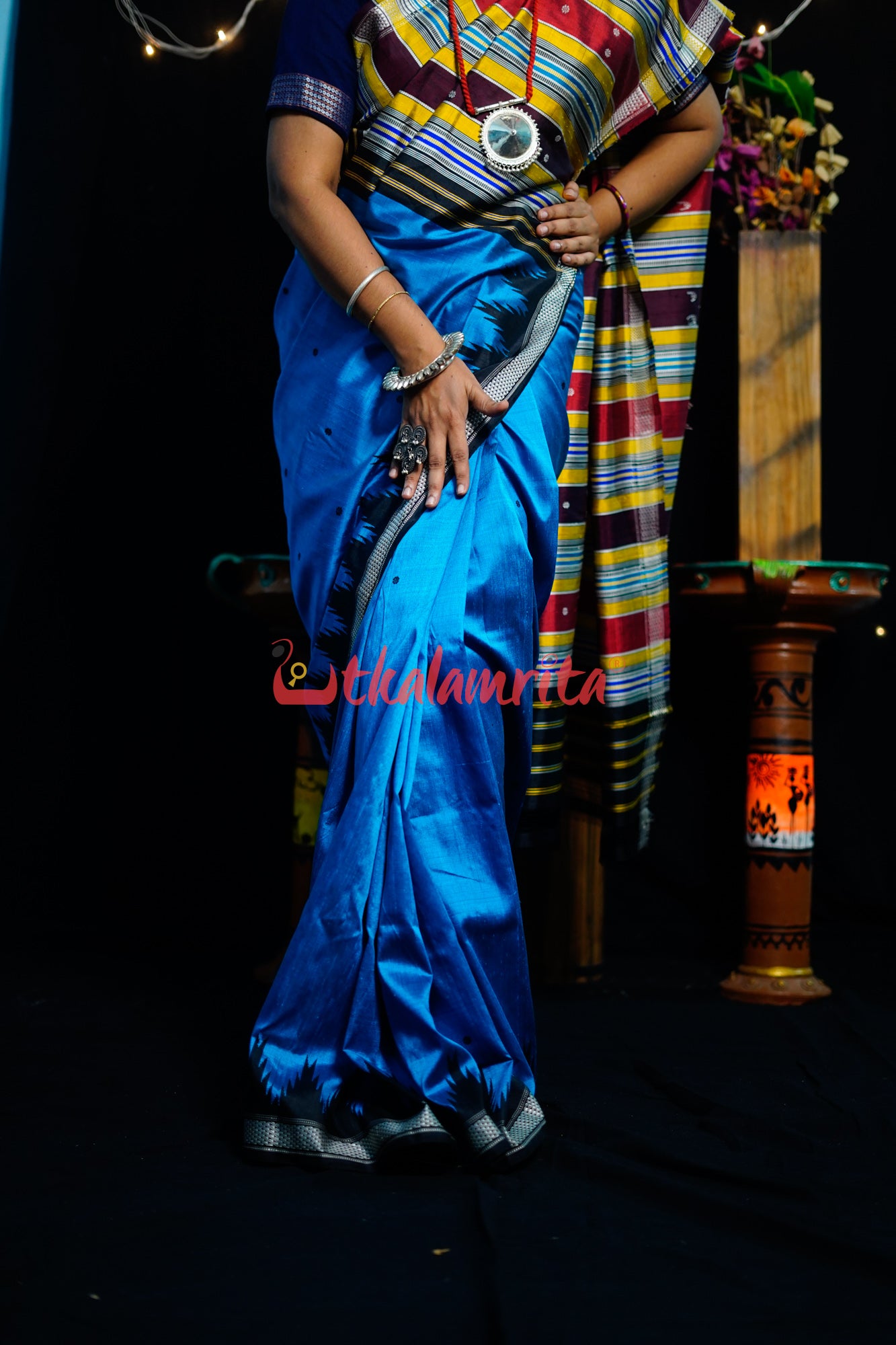 Blue Black Double Anchal Berhampuri Silk