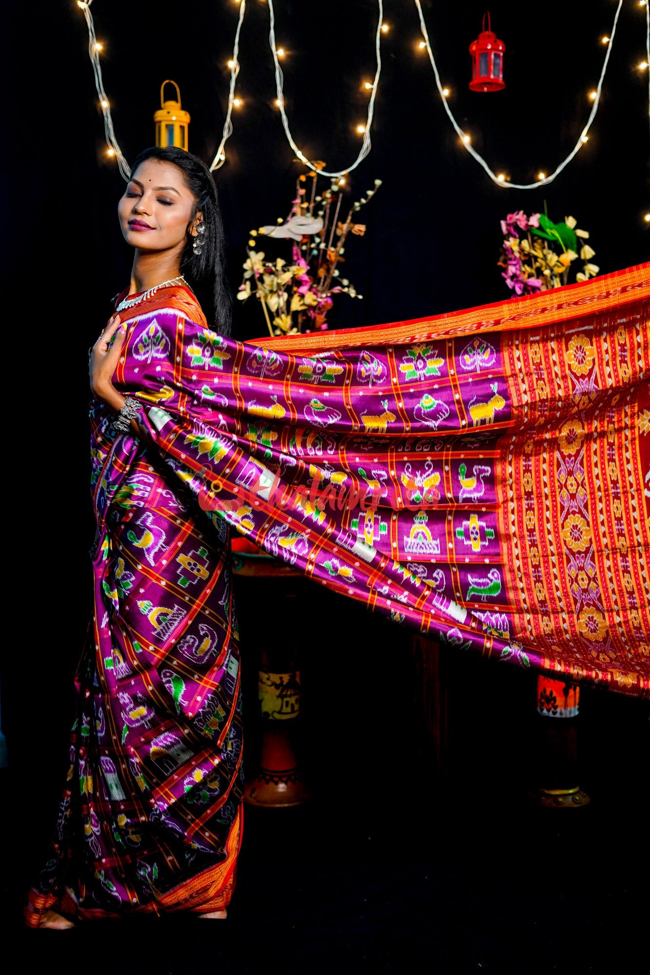 Purple Dotted Nabakothi Khandua Silk Saree
