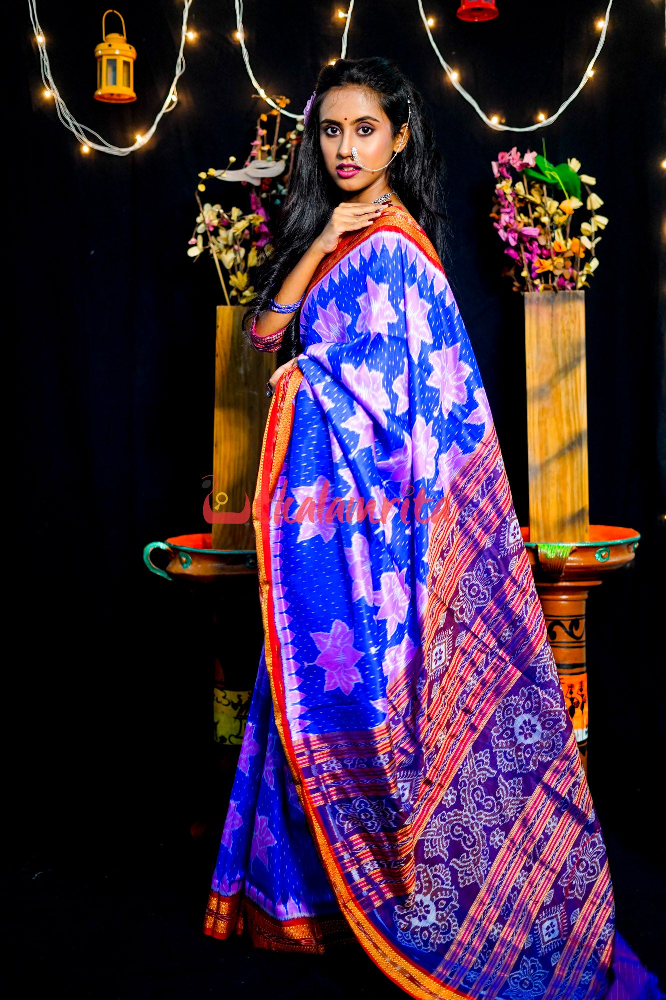 Blue Body Lotus Khandua Silk Saree