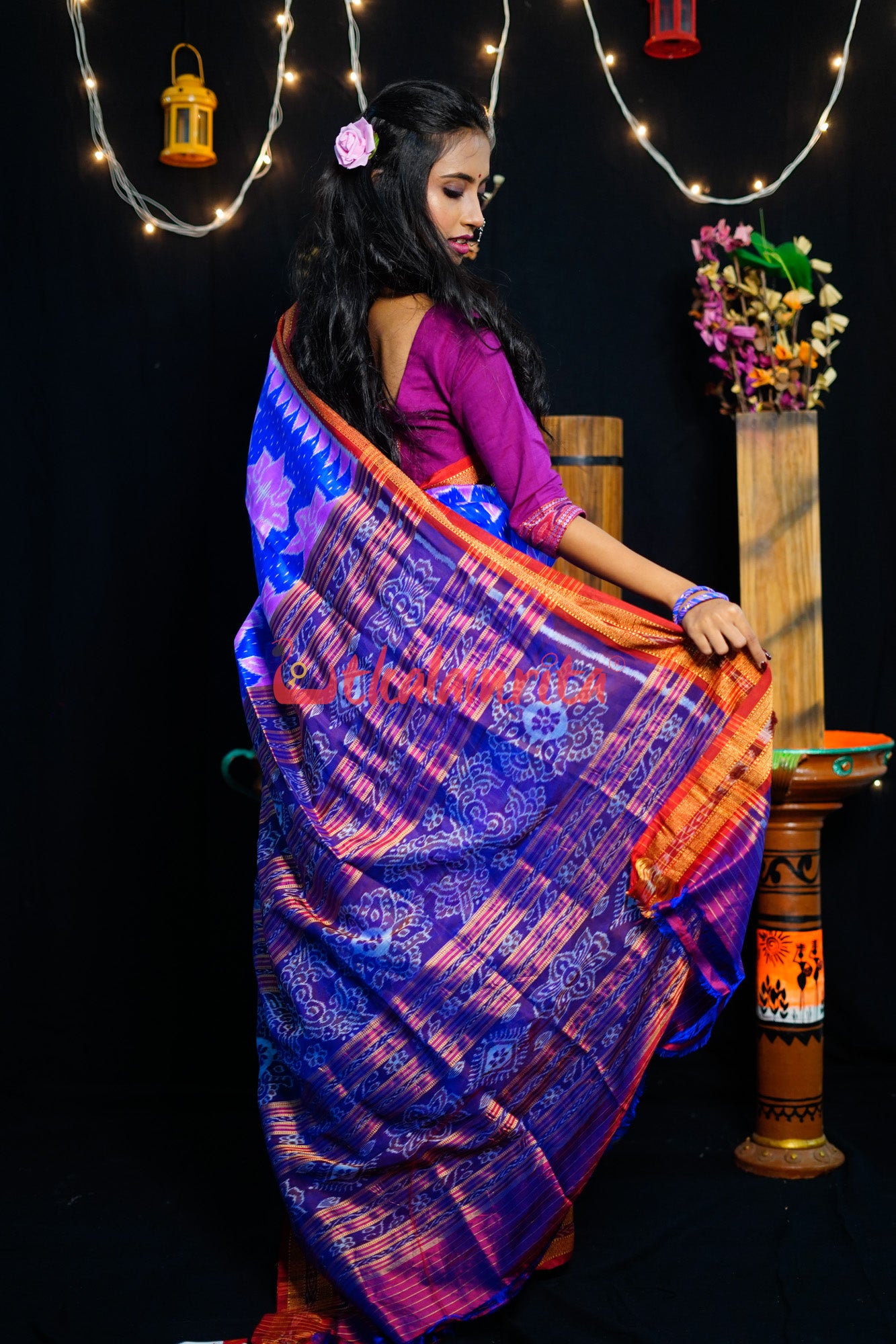 Blue Body Lotus Khandua Silk Saree