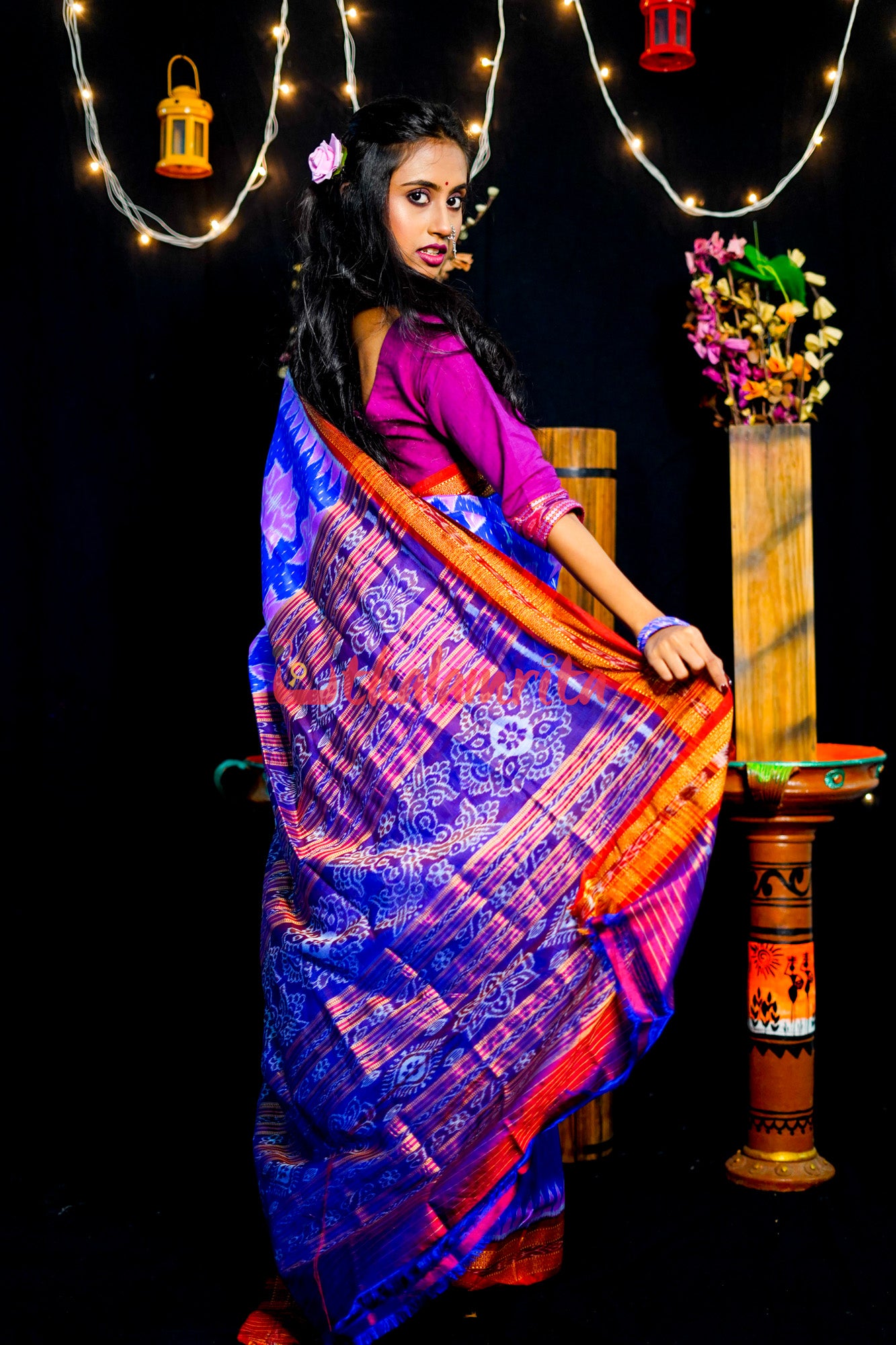 Blue Body Lotus Khandua Silk Saree