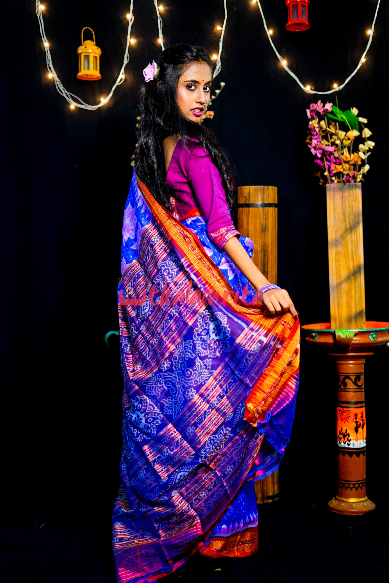 Blue Body Lotus Khandua Silk Saree